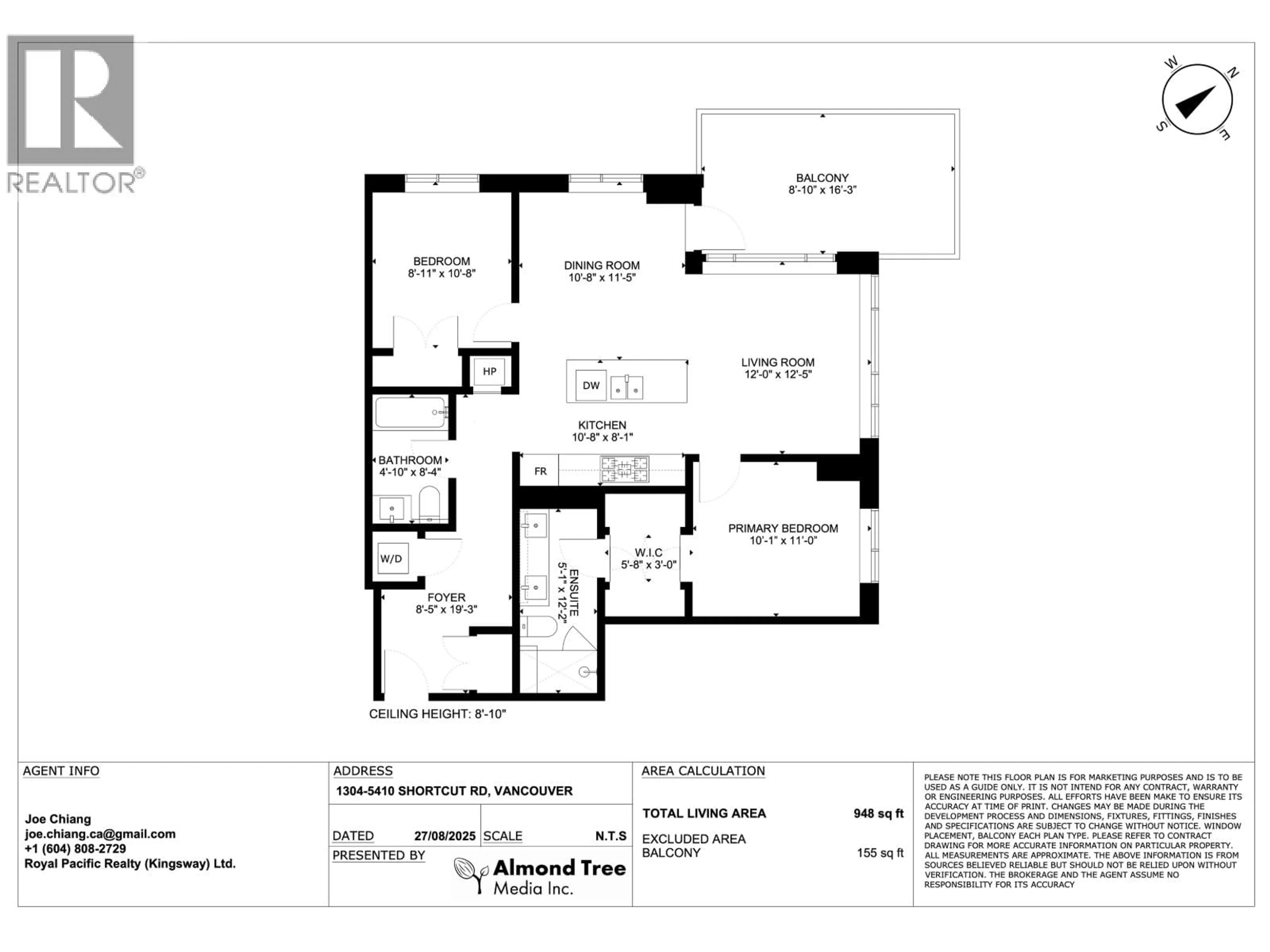 Floor plan for 1304 - 5410 SHORTCUT ROAD, Vancouver British Columbia V6T0C8