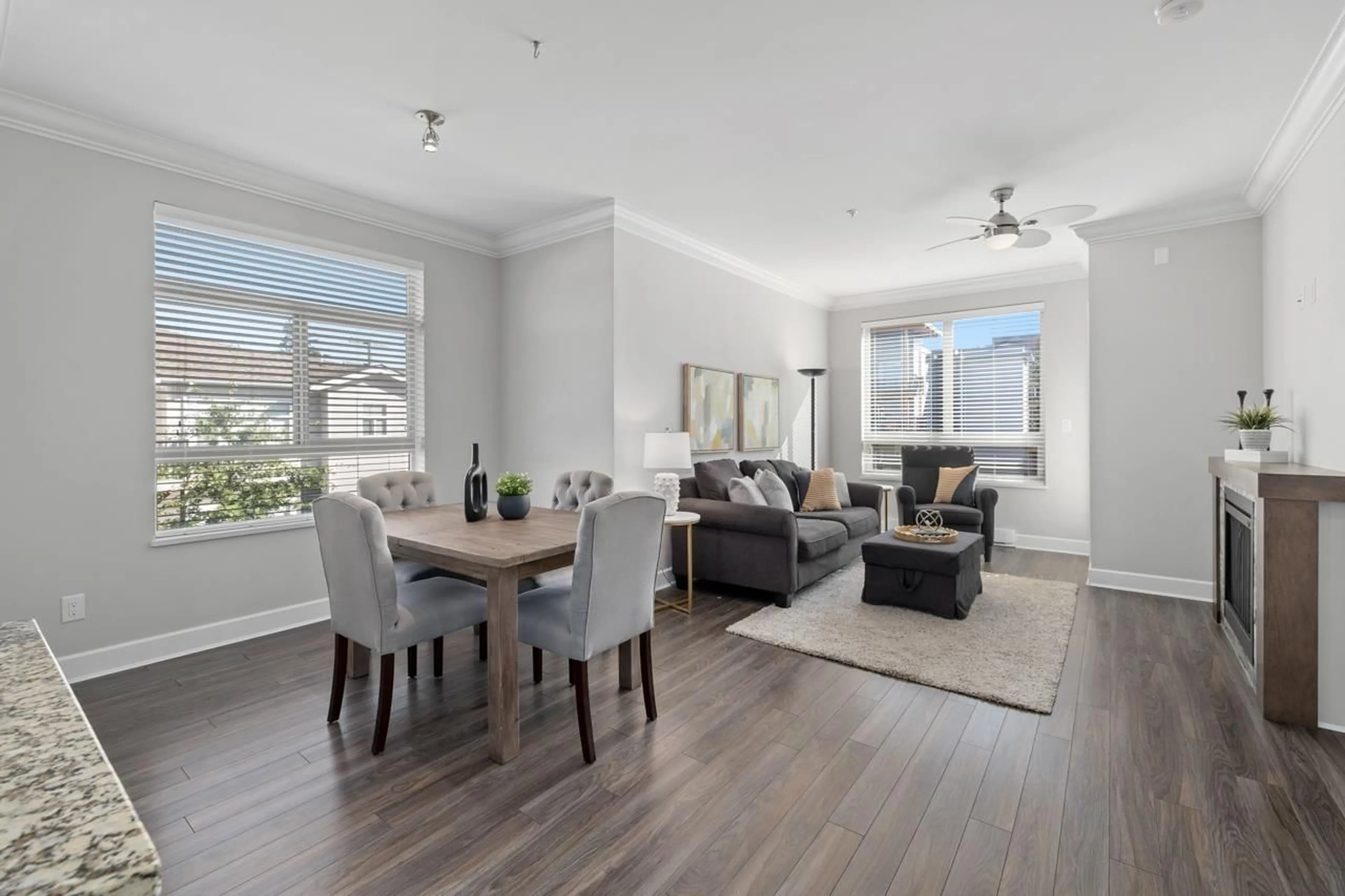 Living room with furniture, wood/laminate floor for 301 - 20861 83, Langley British Columbia V2Y0M8
