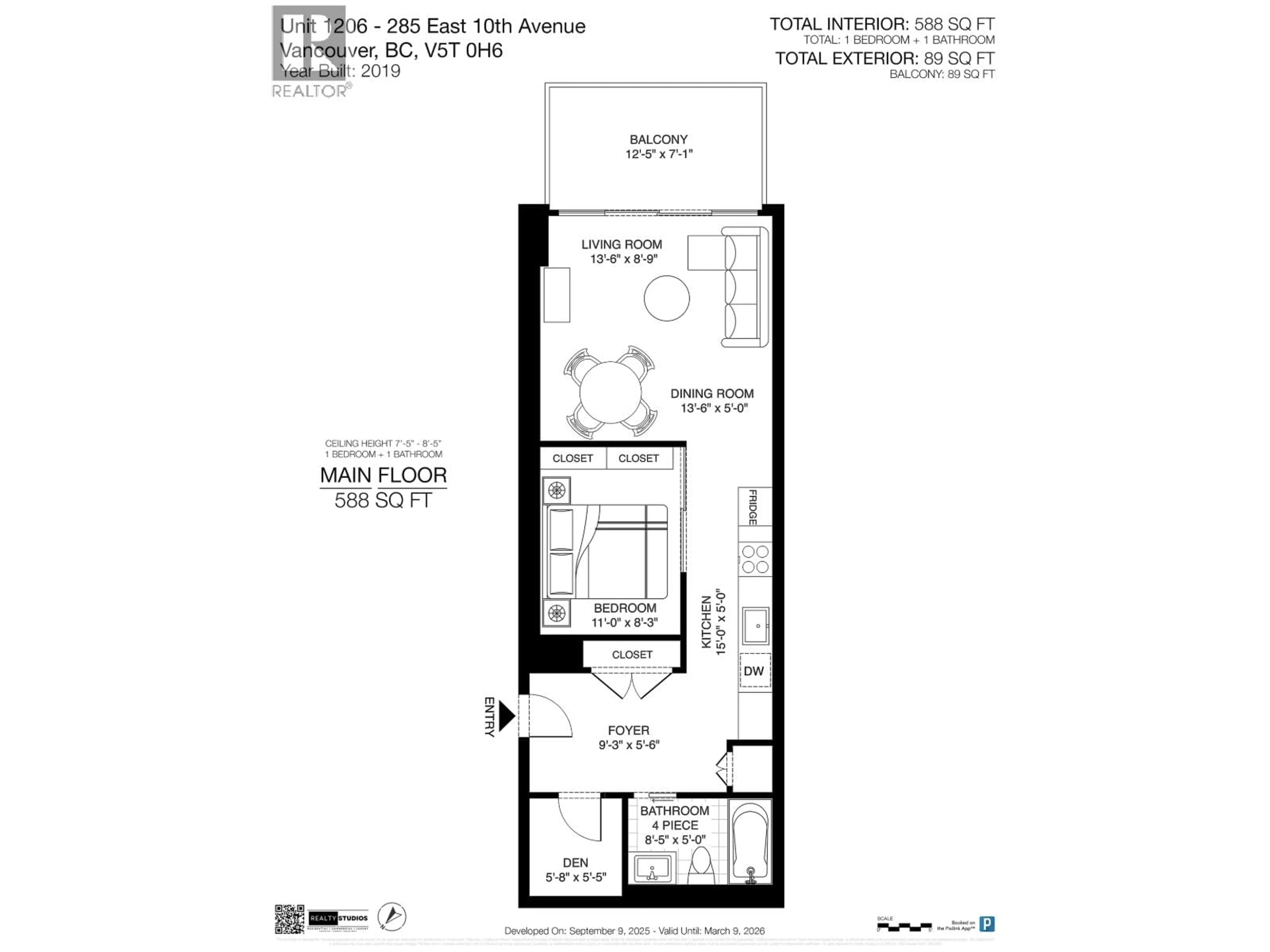 Floor plan for 1206 - 285 10TH AVENUE, Vancouver British Columbia V5T0H6