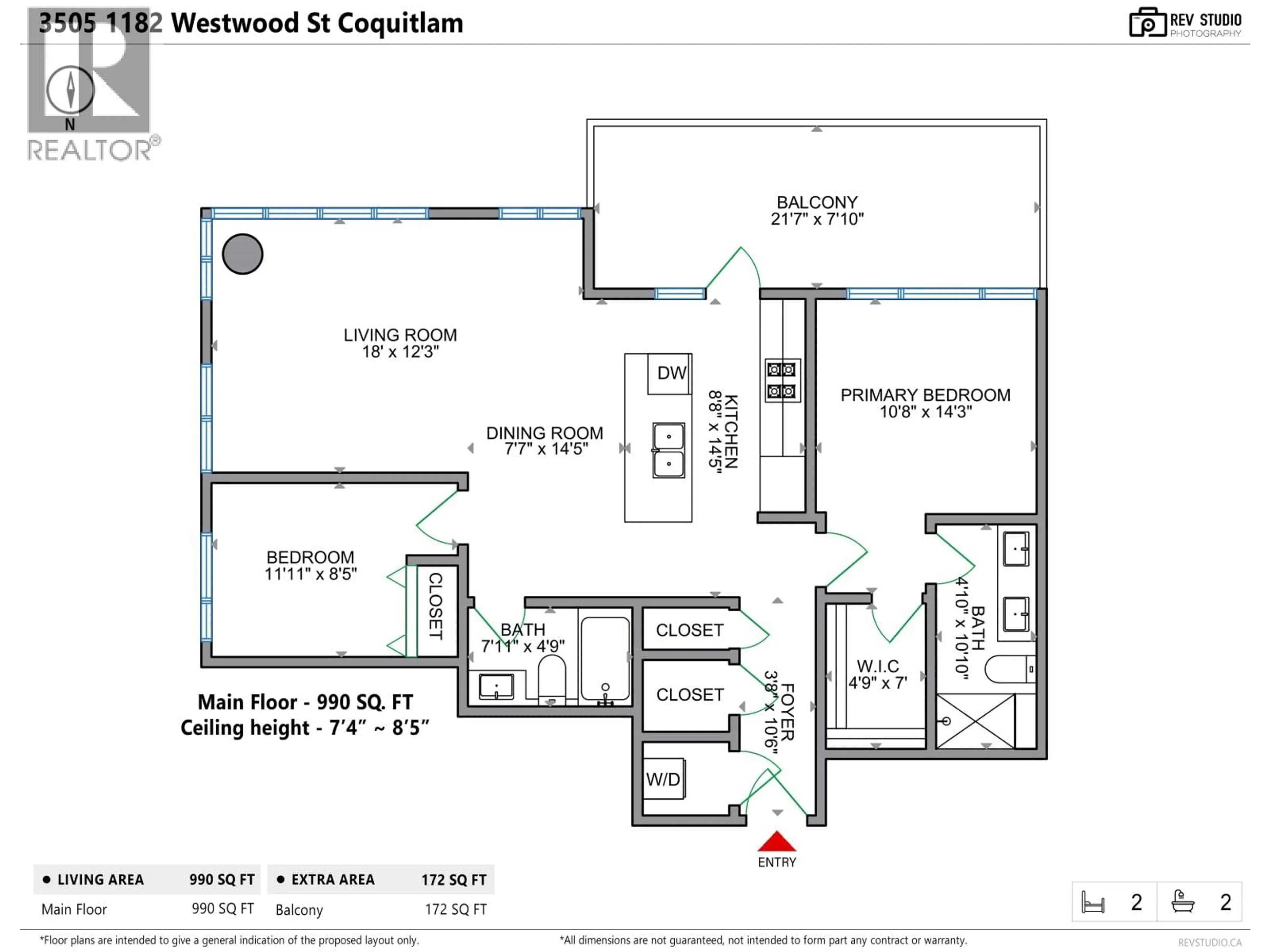 Floor plan for 3505 - 1182 WESTWOOD STREET, Coquitlam British Columbia V3B0T9