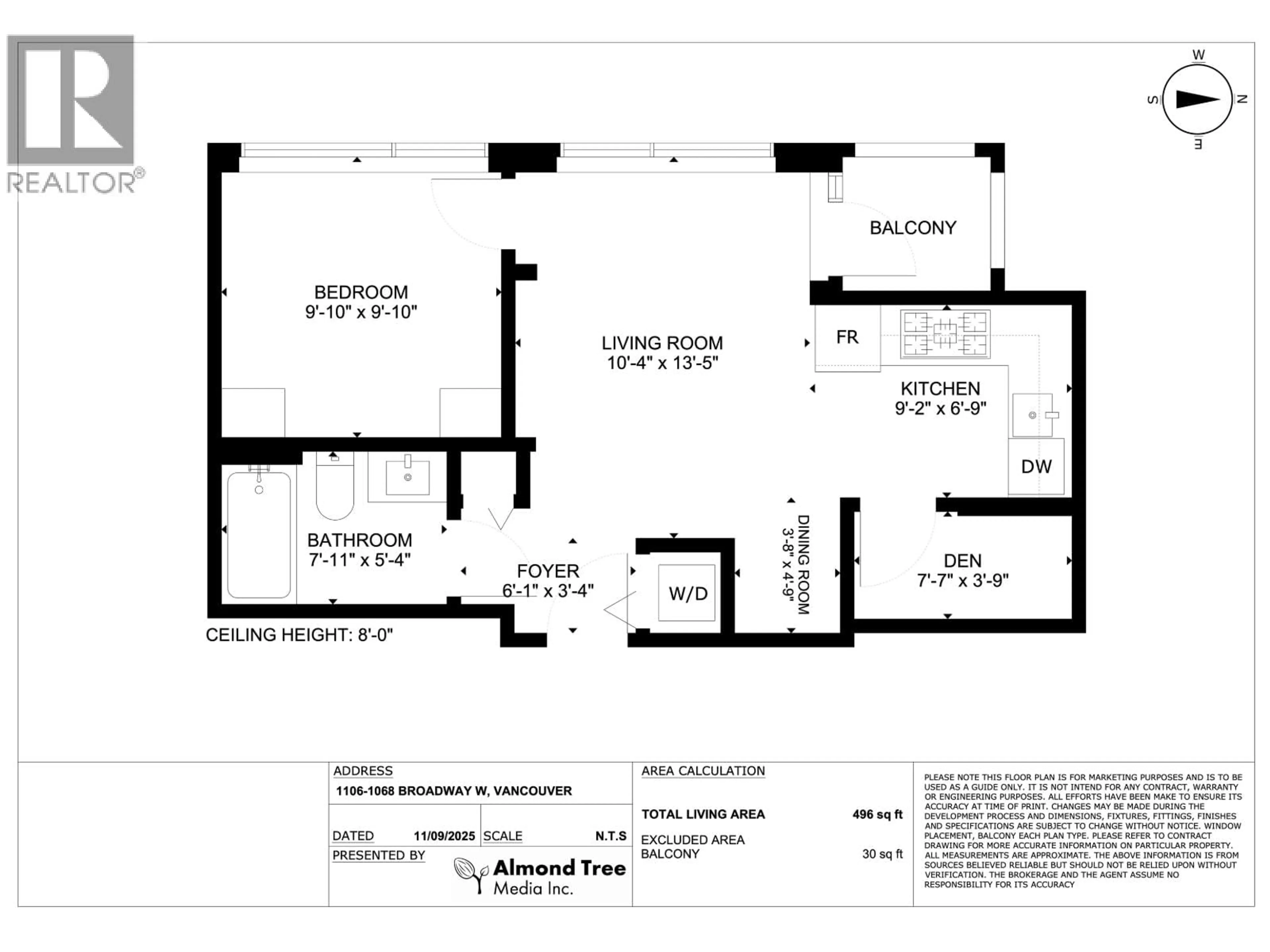 Floor plan for 1106 - 1068 BROADWAY, Vancouver British Columbia V6H0A7