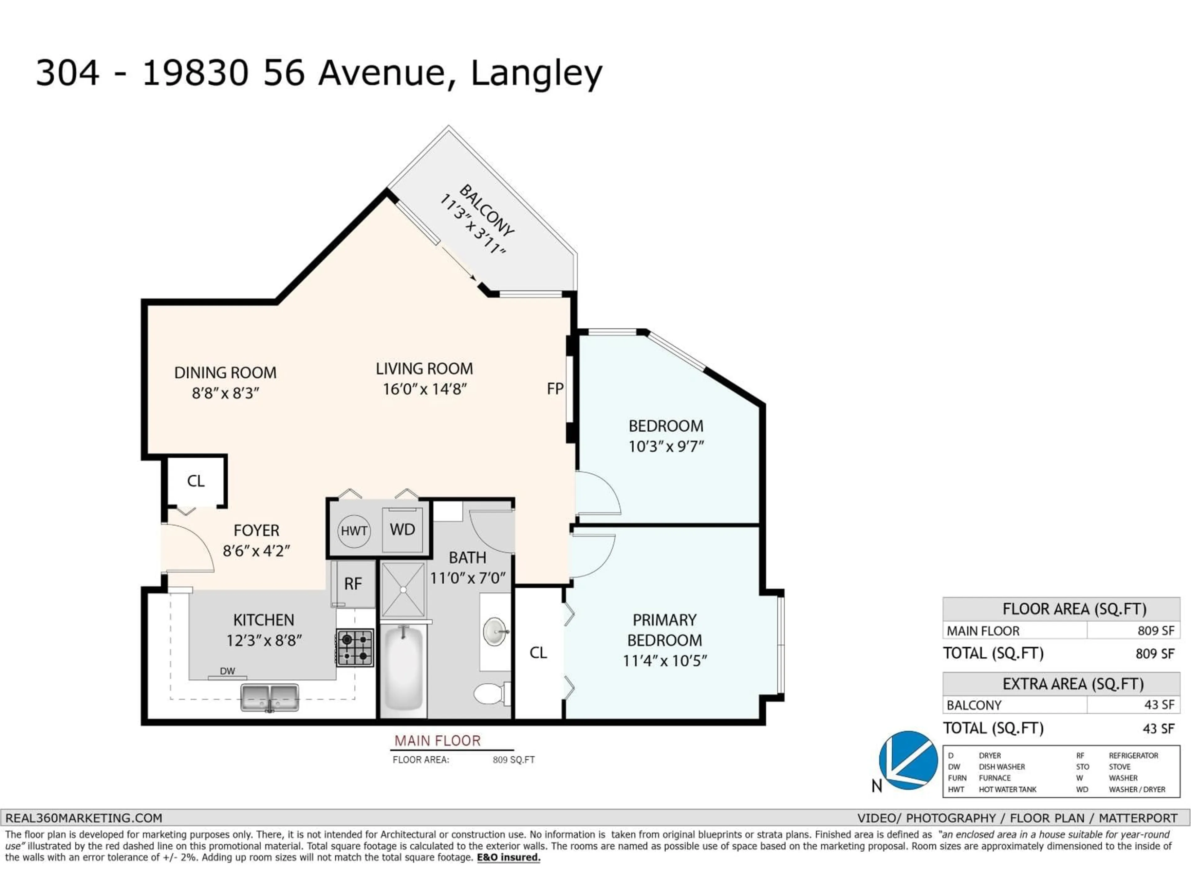 Floor plan for 304 - 19830 56, Langley British Columbia V3A0A5