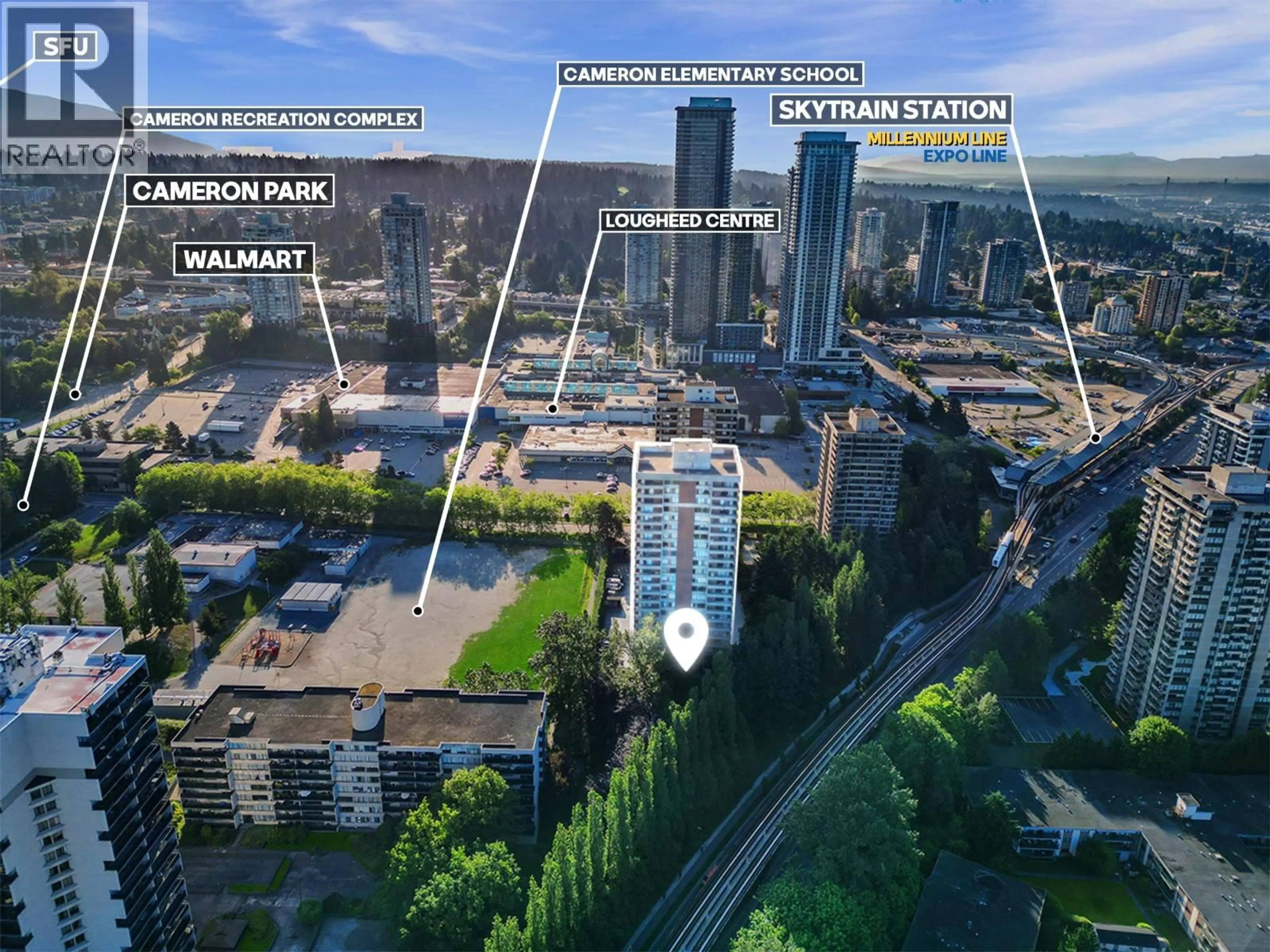 A pic from outside/outdoor area/front of a property/back of a property/a pic from drone, city buildings view from balcony for 1605 - 3737 BARTLETT COURT, Burnaby British Columbia V3J7E3
