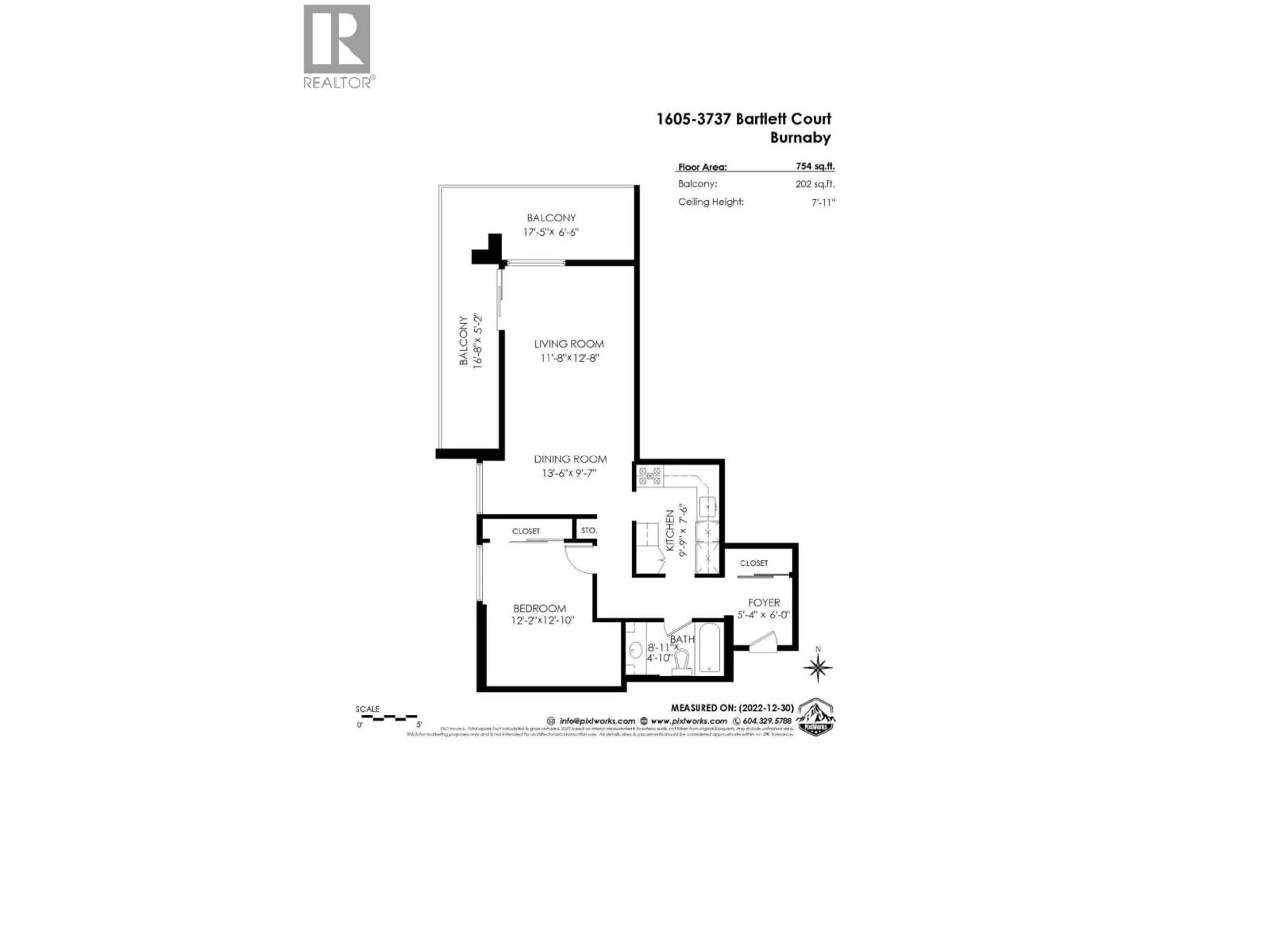 Floor plan for 1605 - 3737 BARTLETT COURT, Burnaby British Columbia V3J7E3