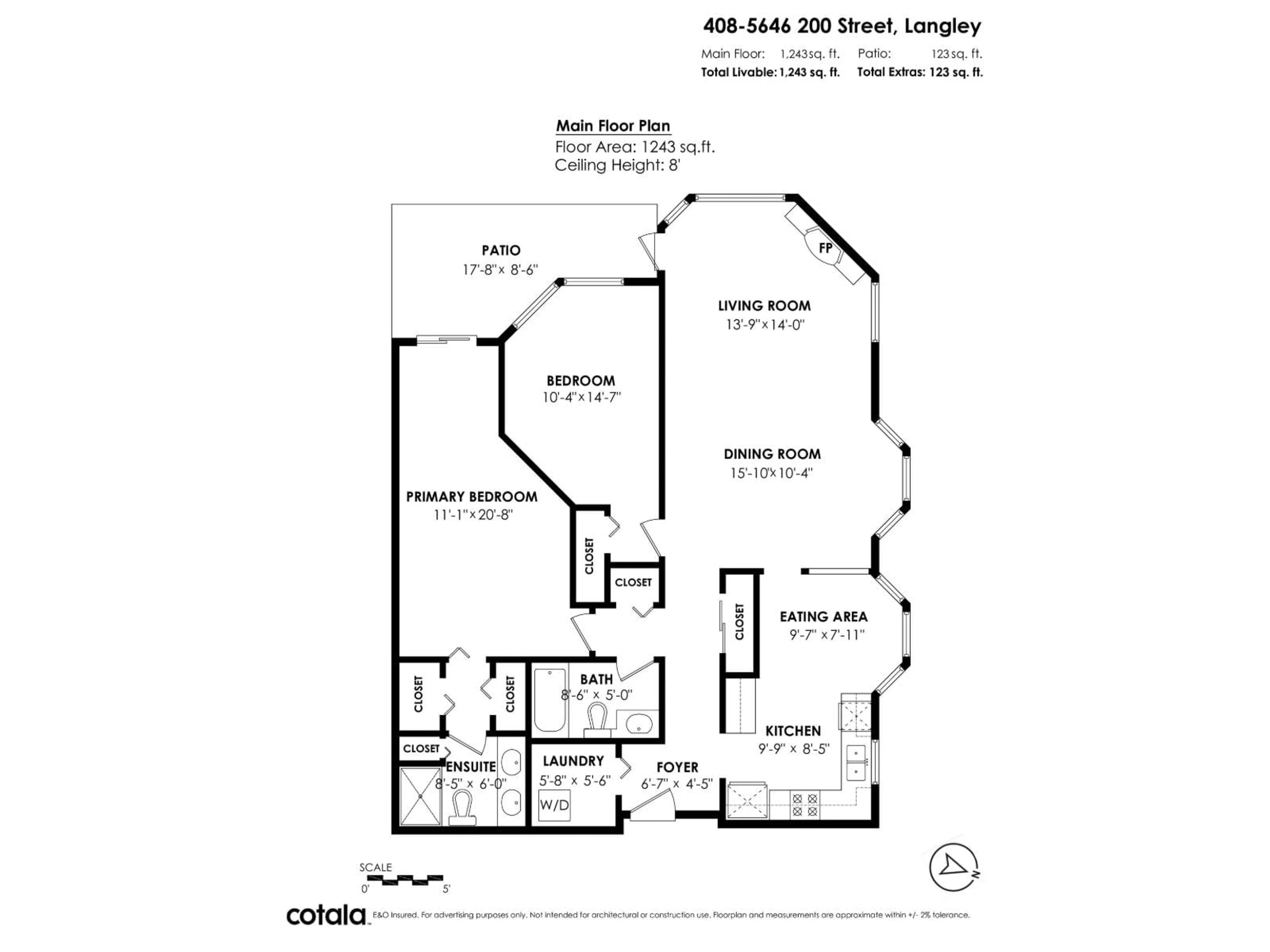 Floor plan for 408 - 5646 200, Langley British Columbia V3A1M8