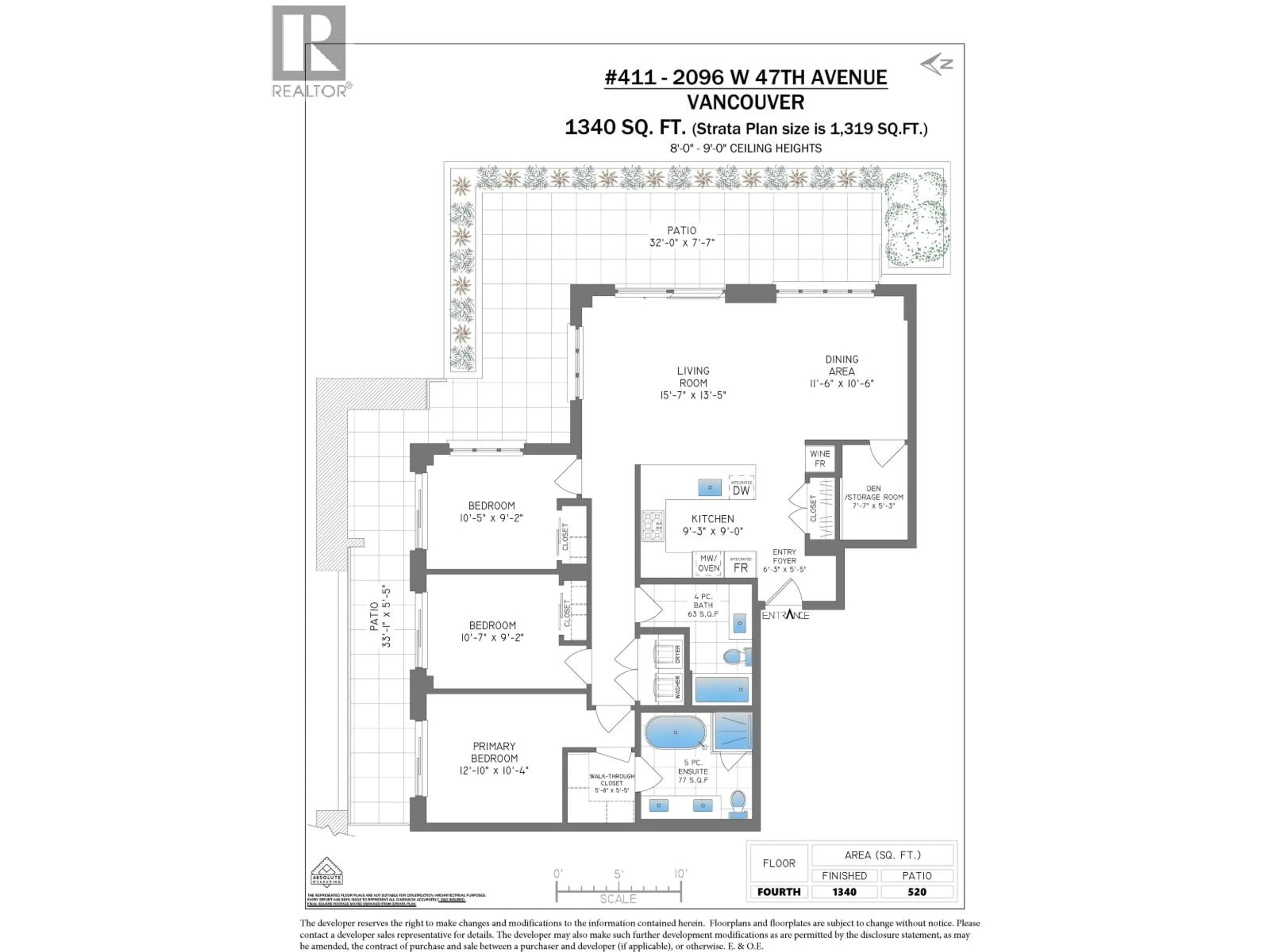 Floor plan for 411 - 2096 47TH AVENUE, Vancouver British Columbia V6M0E5