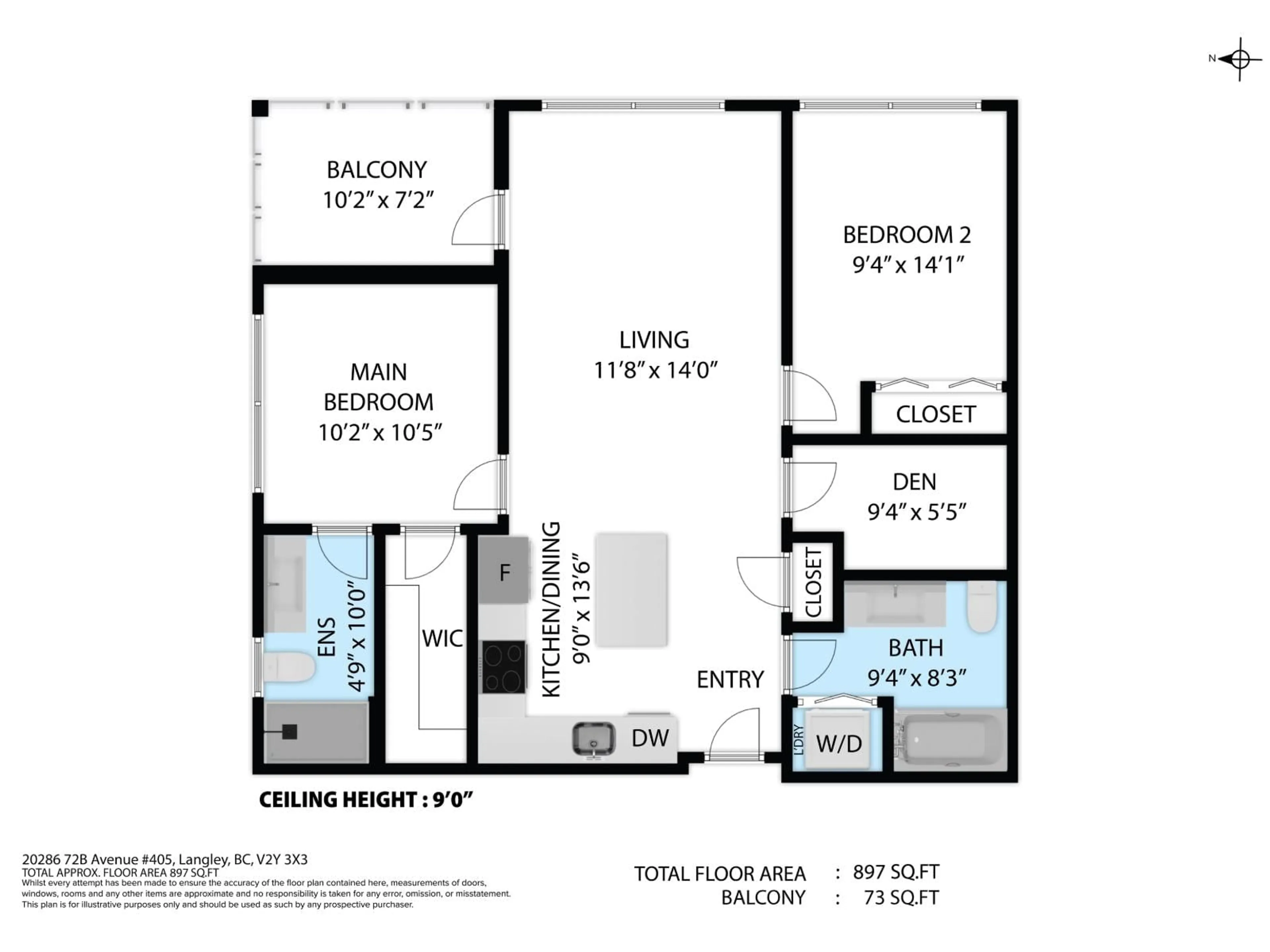 Floor plan for 405 - 20286 72B, Langley British Columbia V2Y1T9