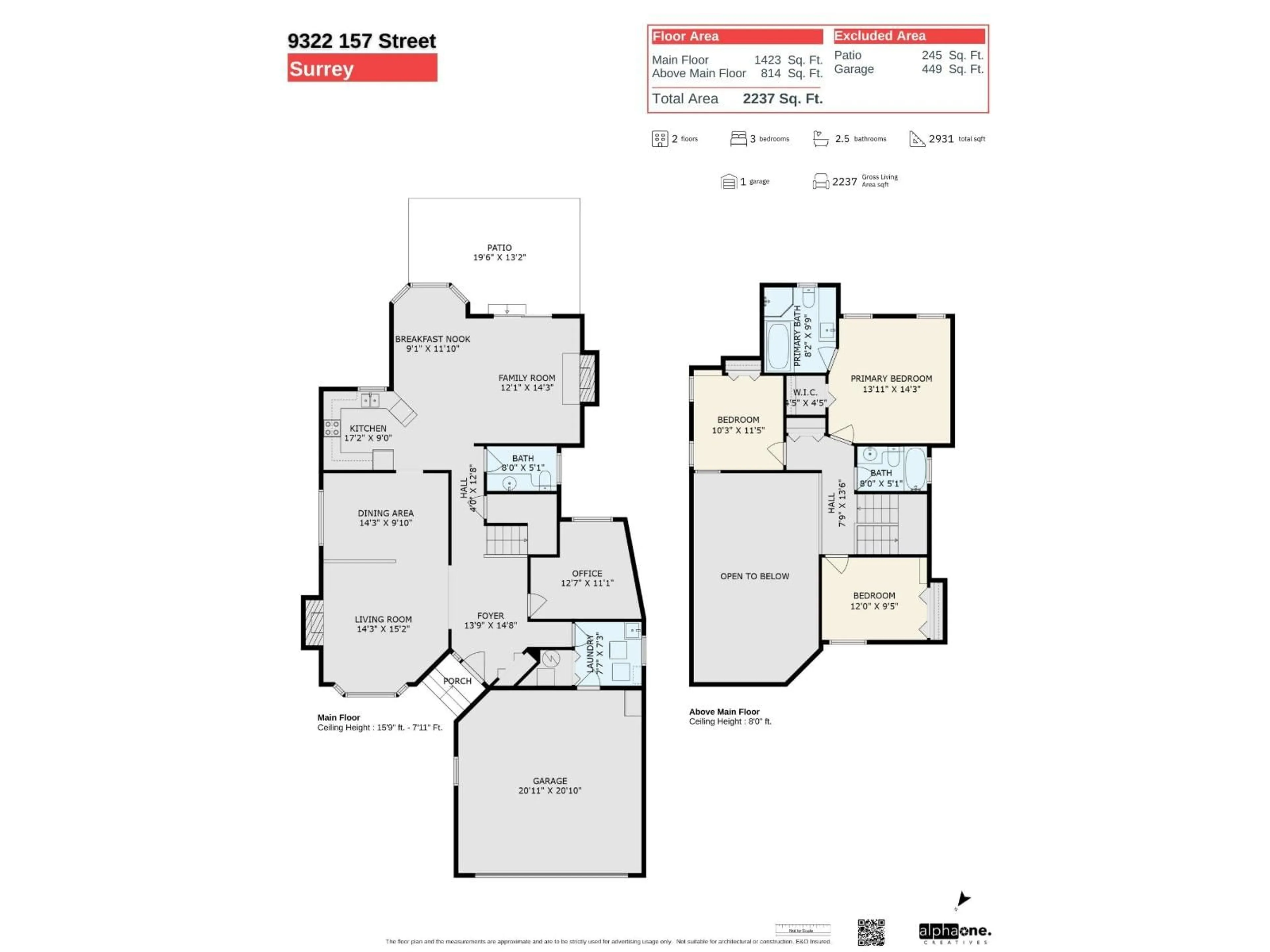 Floor plan for 9322 157, Surrey British Columbia V4N3B3