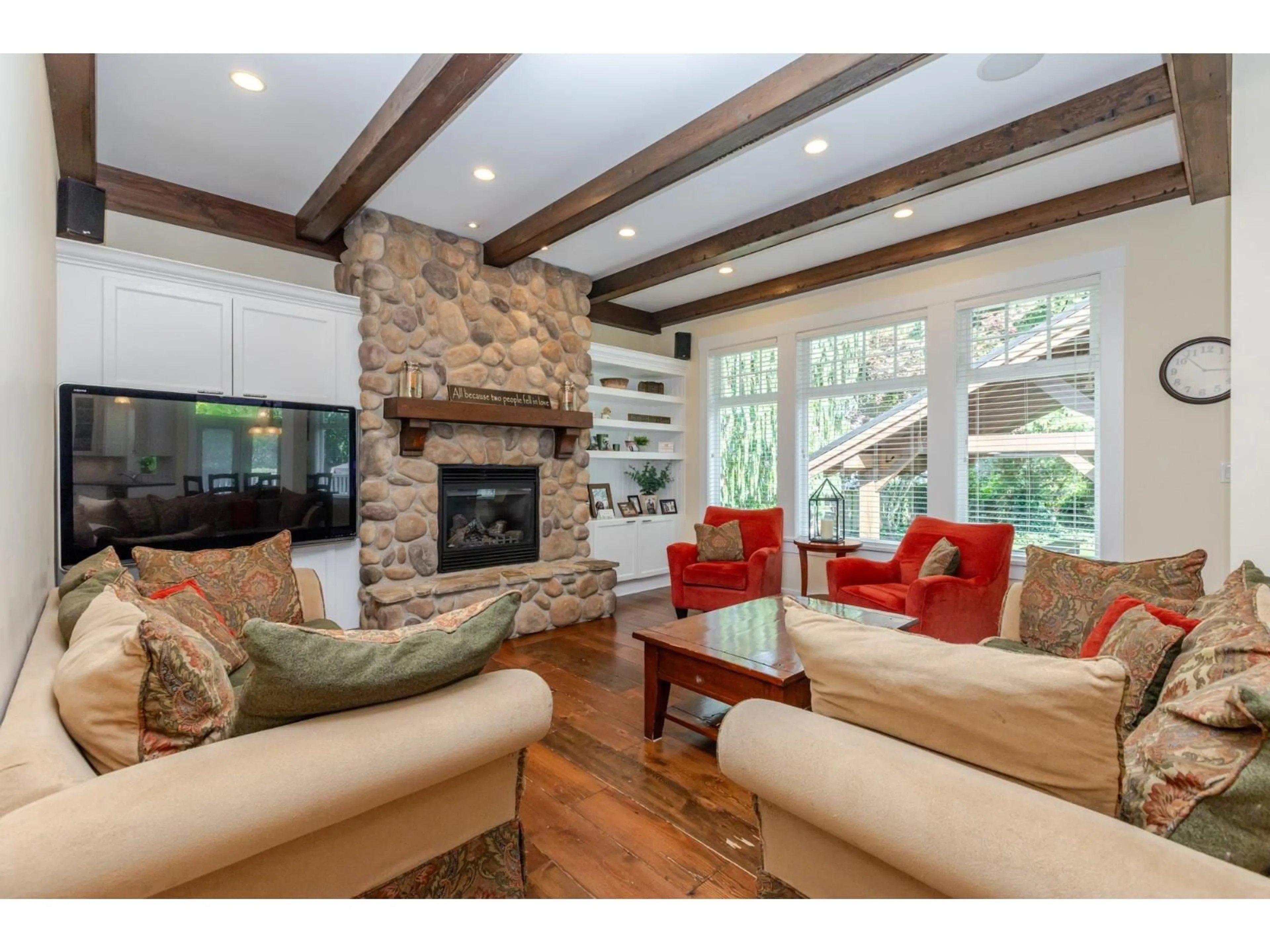 Living room with furniture, wood/laminate floor for 4722 217A, Langley British Columbia V3A2N7