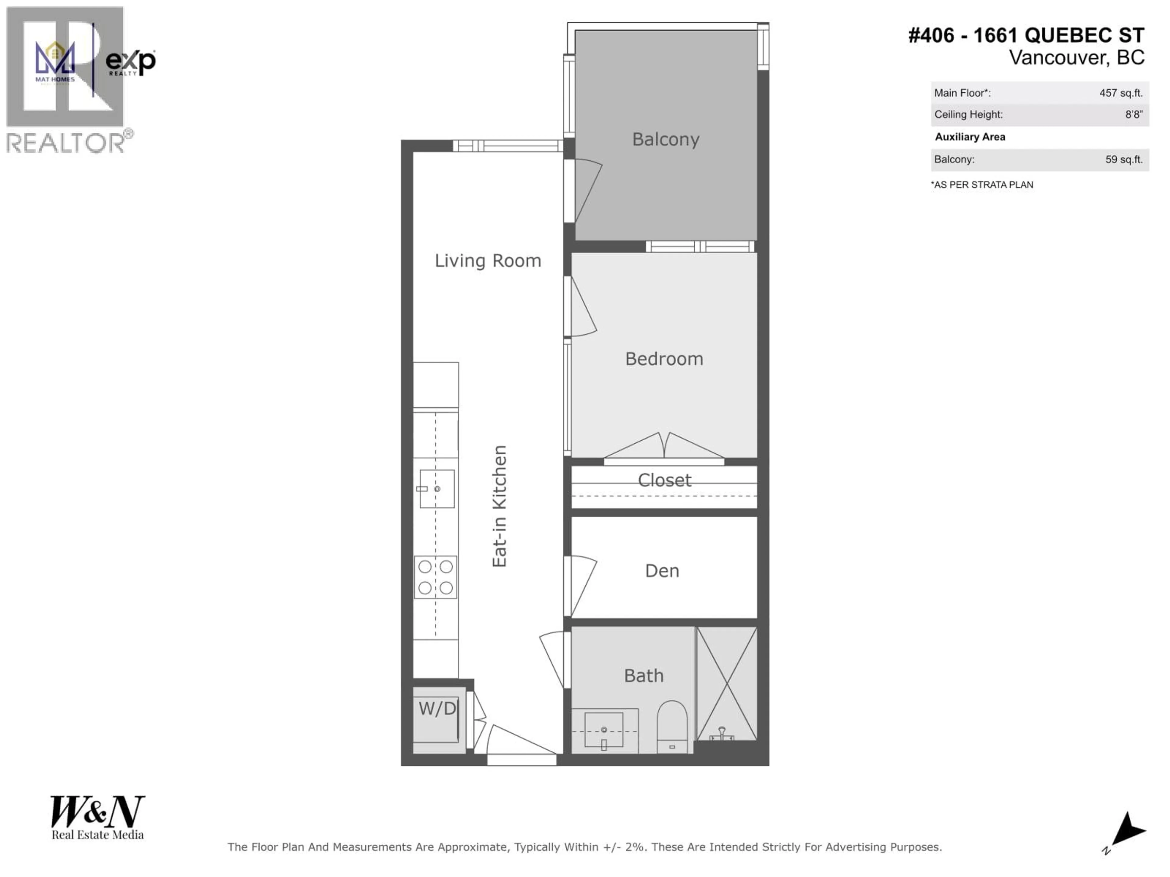 Floor plan for 406 - 1661 QUEBEC STREET, Vancouver British Columbia V6A0H2