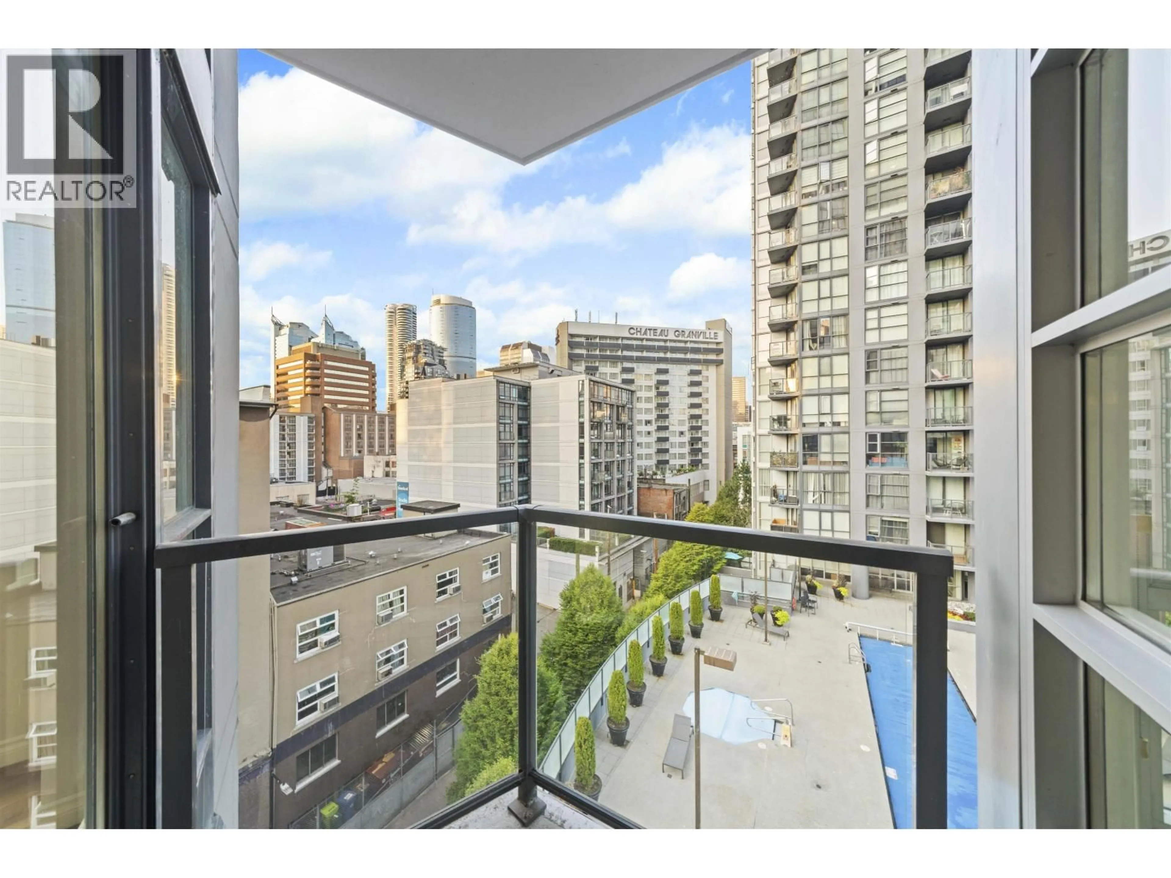 Balcony in the apartment, city buildings view from balcony for 702 - 1199 SEYMOUR STREET, Vancouver British Columbia V6B1K3