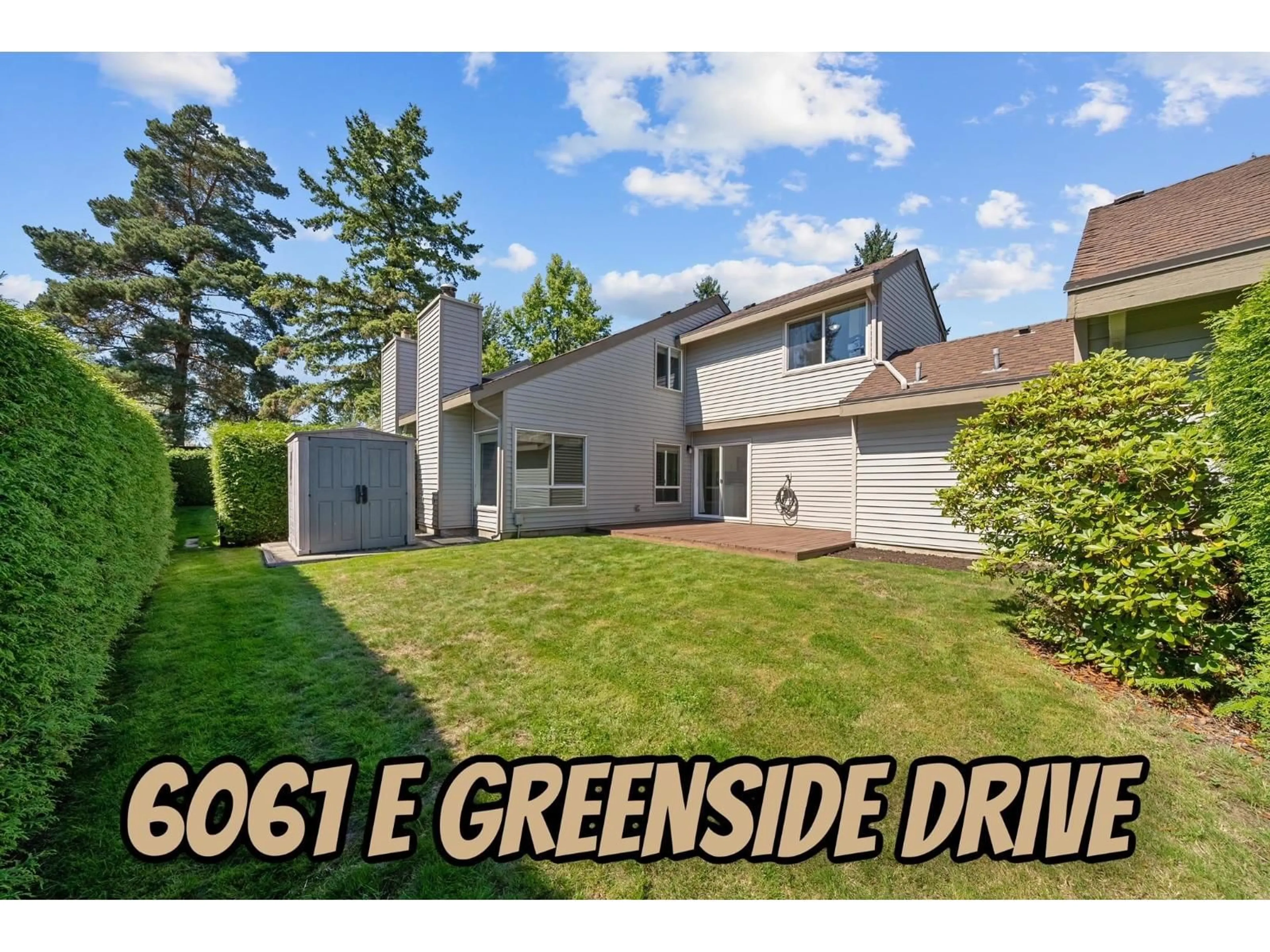 A pic from outside/outdoor area/front of a property/back of a property/a pic from drone, street for 6061 GREENSIDE EAST, Surrey British Columbia V3S5M8