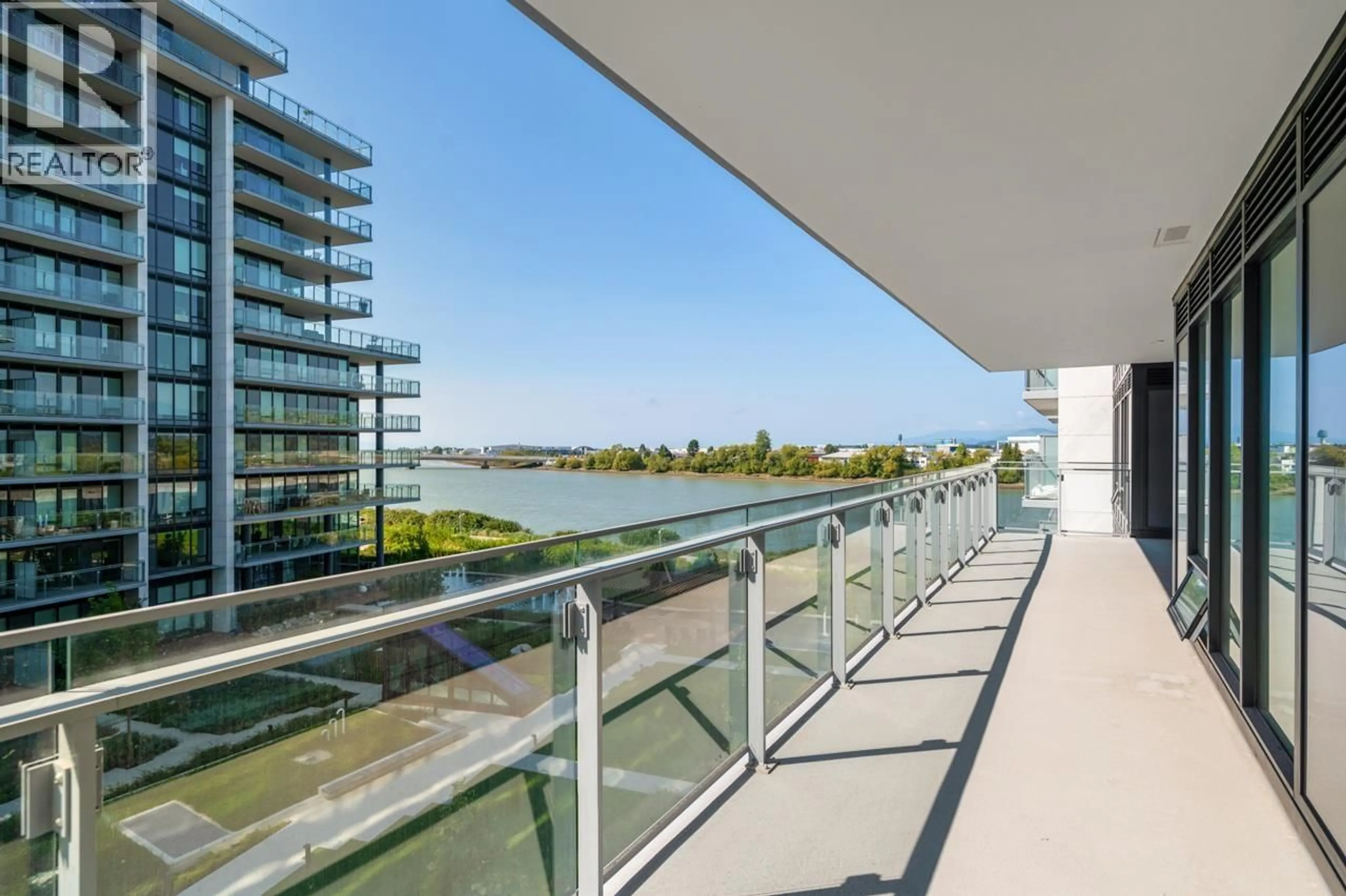 Balcony in the apartment, water/lake/river/ocean view for 417 - 6833 PEARSON WAY, Richmond British Columbia V7C0E8
