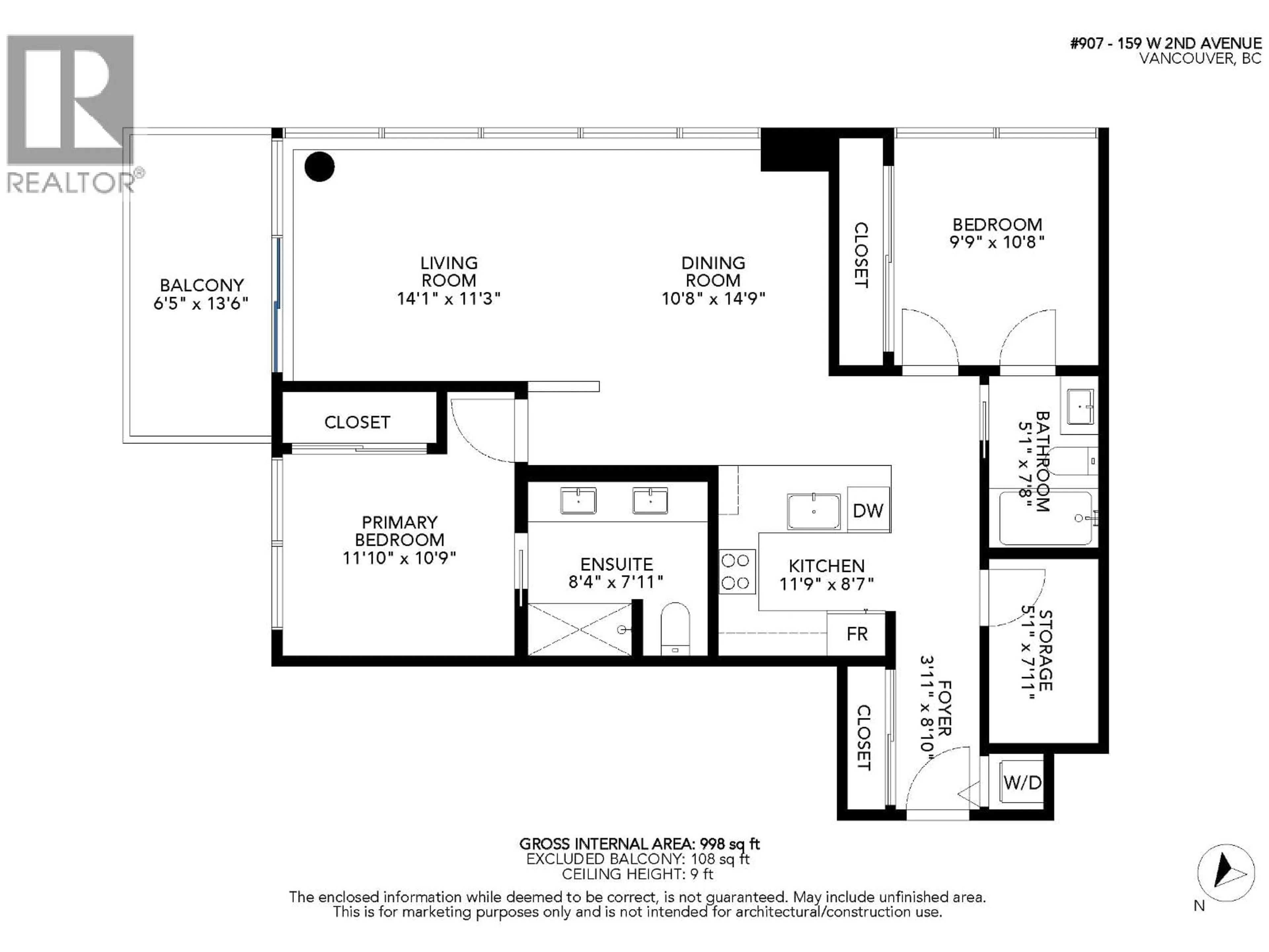 Floor plan for 907 - 159 2ND AVENUE, Vancouver British Columbia V5Y0L8