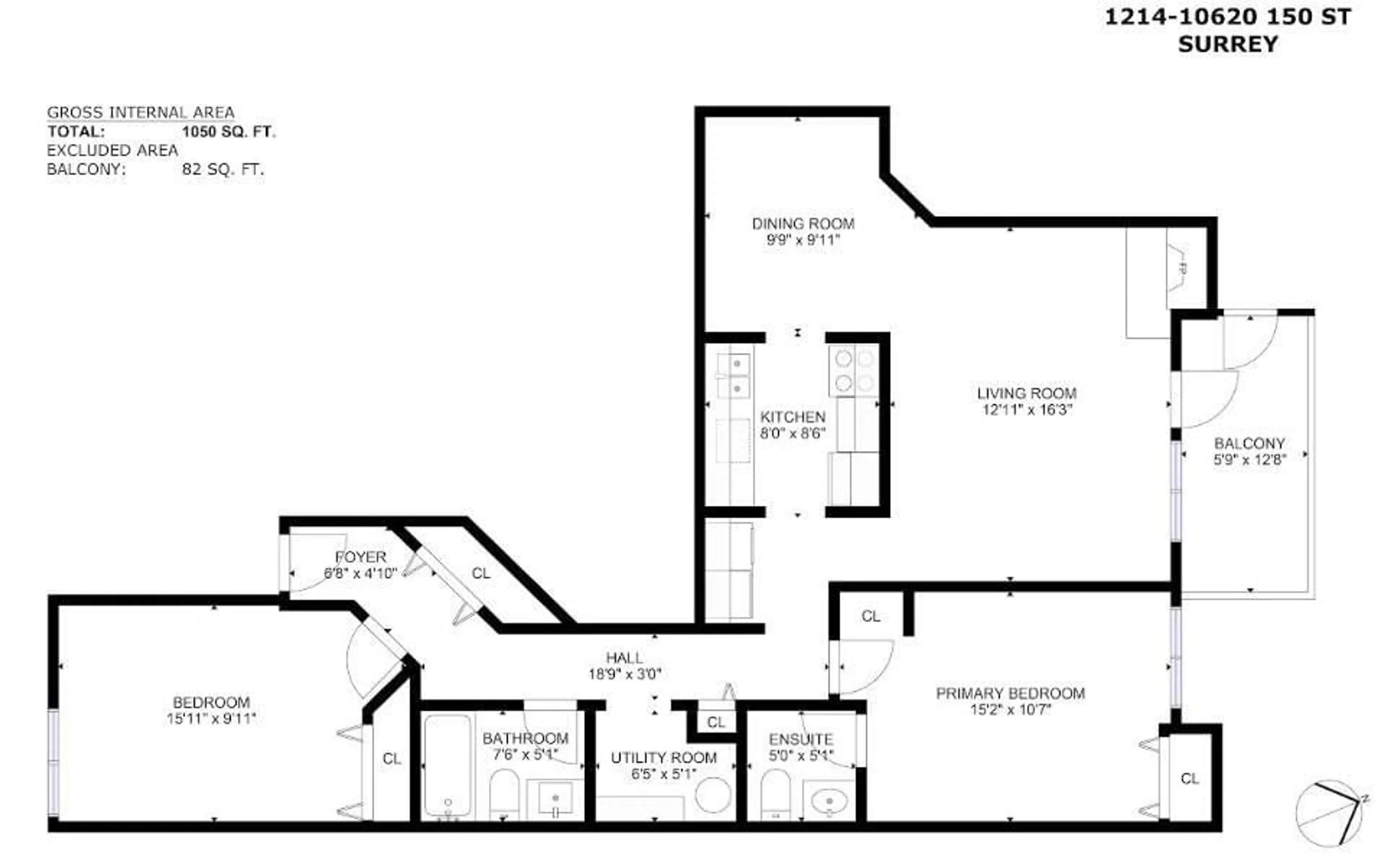 Floor plan for 1214 - 10620 150, Surrey British Columbia V3R7S1