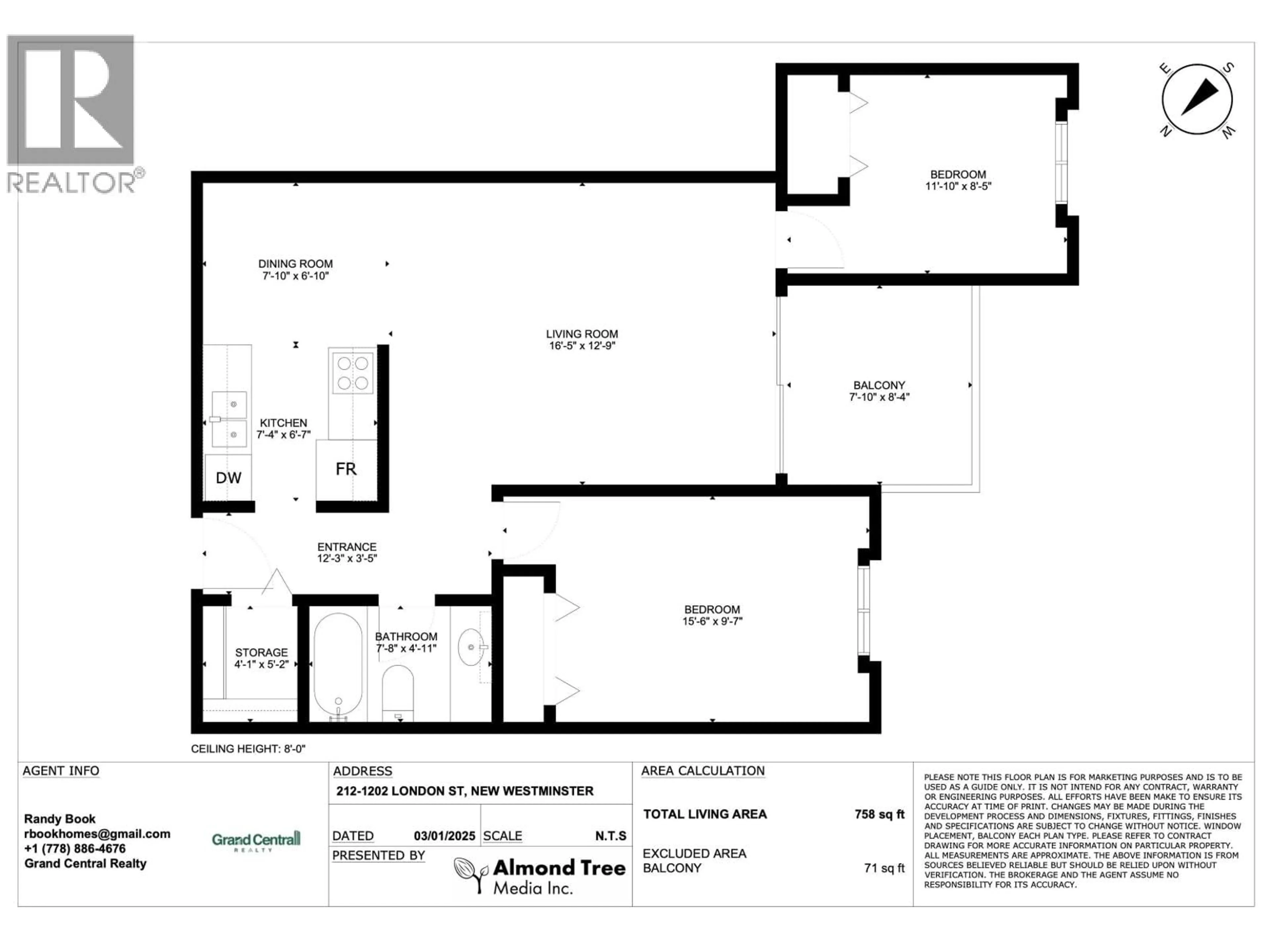 Floor plan for 212 - 1202 LONDON STREET, New Westminster British Columbia V3M5Z6