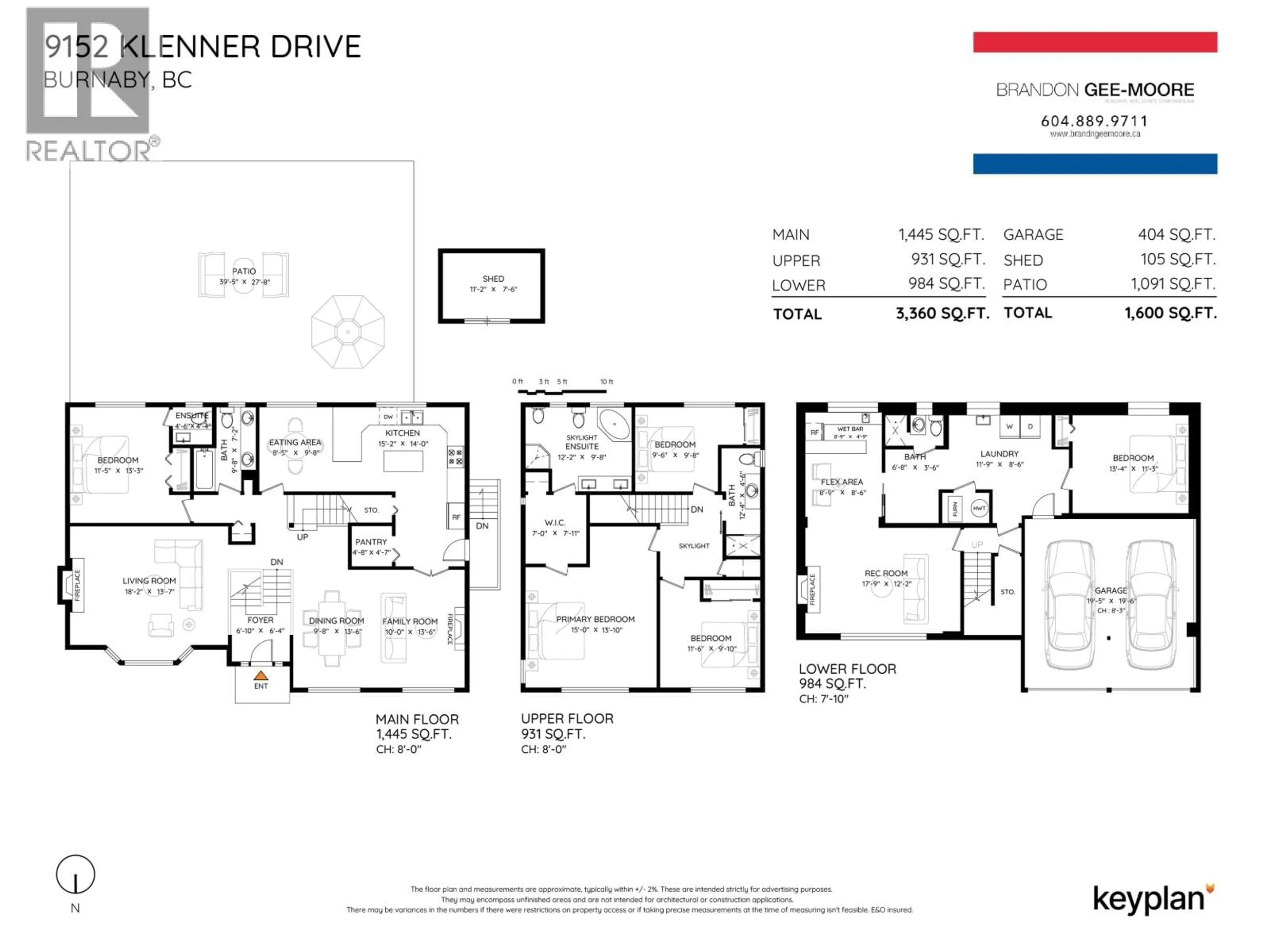 Floor plan for 9152 KLENNER DRIVE, Burnaby British Columbia V3N4E5