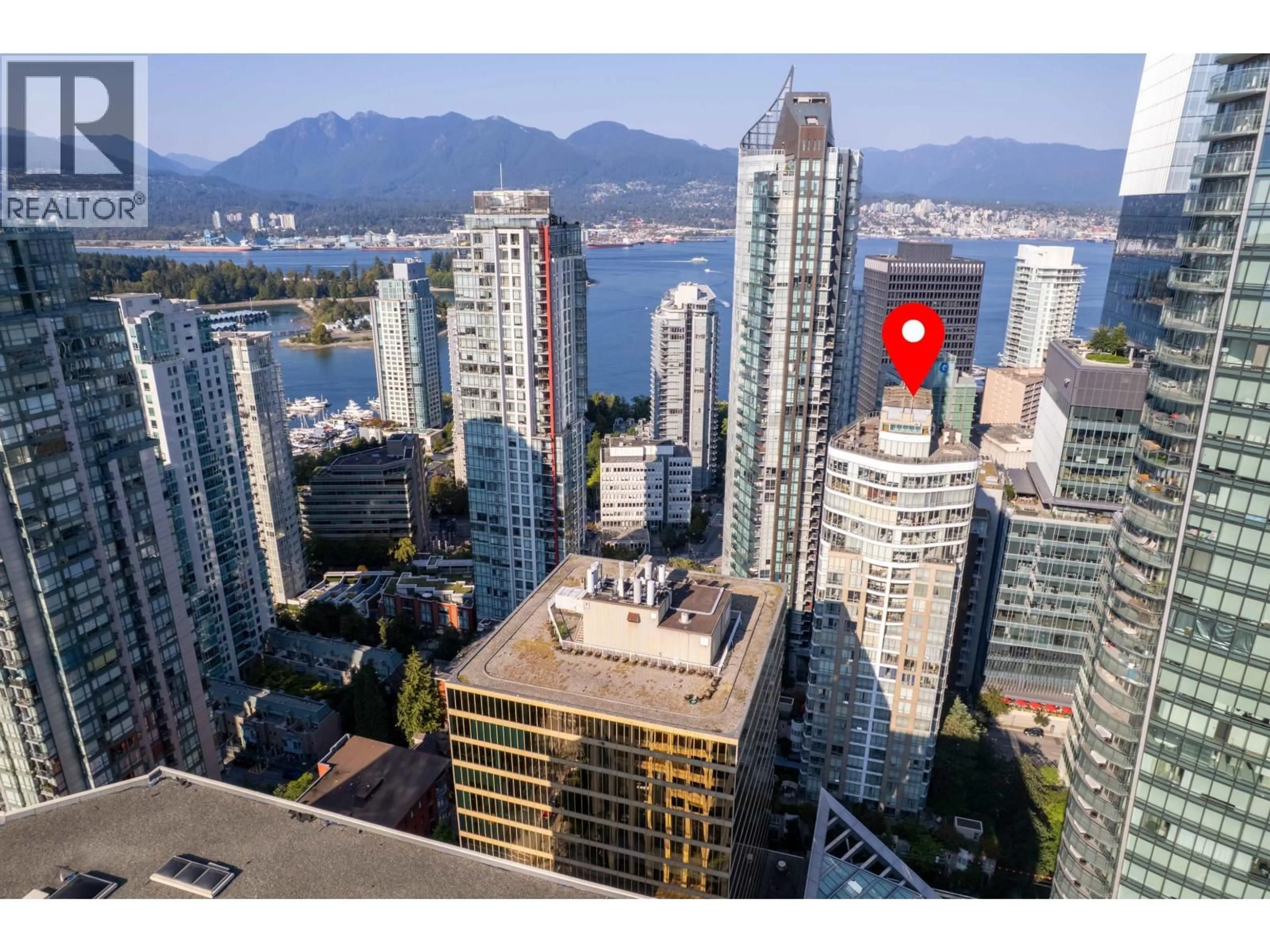 A pic from outside/outdoor area/front of a property/back of a property/a pic from drone, city buildings view from balcony for 2702 - 1166 MELVILLE STREET, Vancouver British Columbia V6E4P6