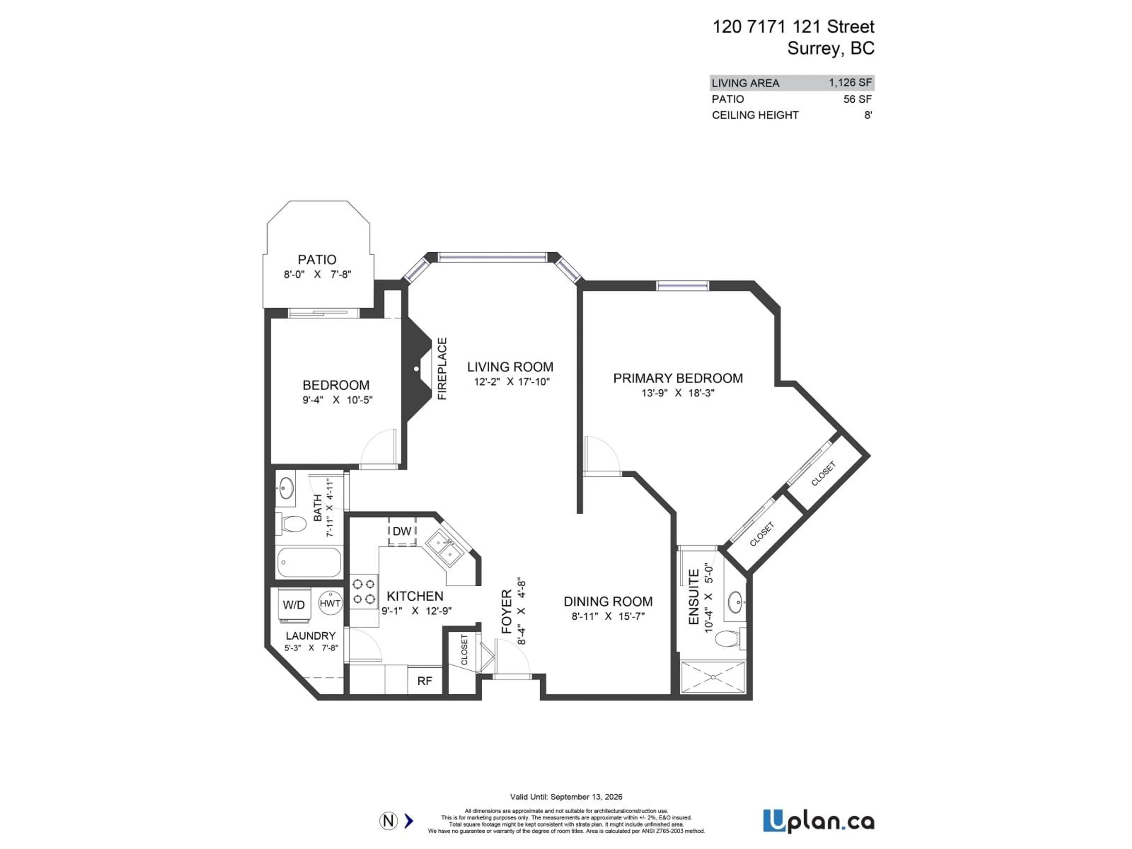 Floor plan for 120 - 7171 121, Surrey British Columbia V3W1G9