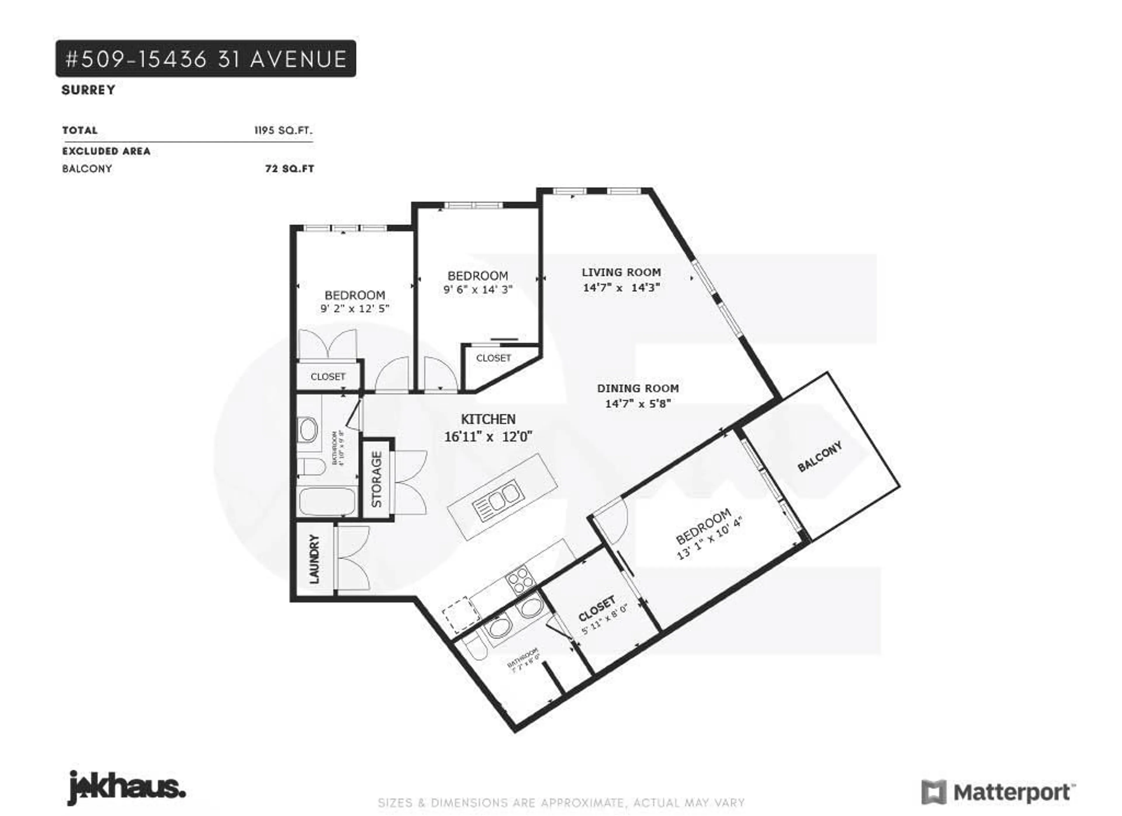 Floor plan for 509 - 15436 31, Surrey British Columbia V3Z1H3