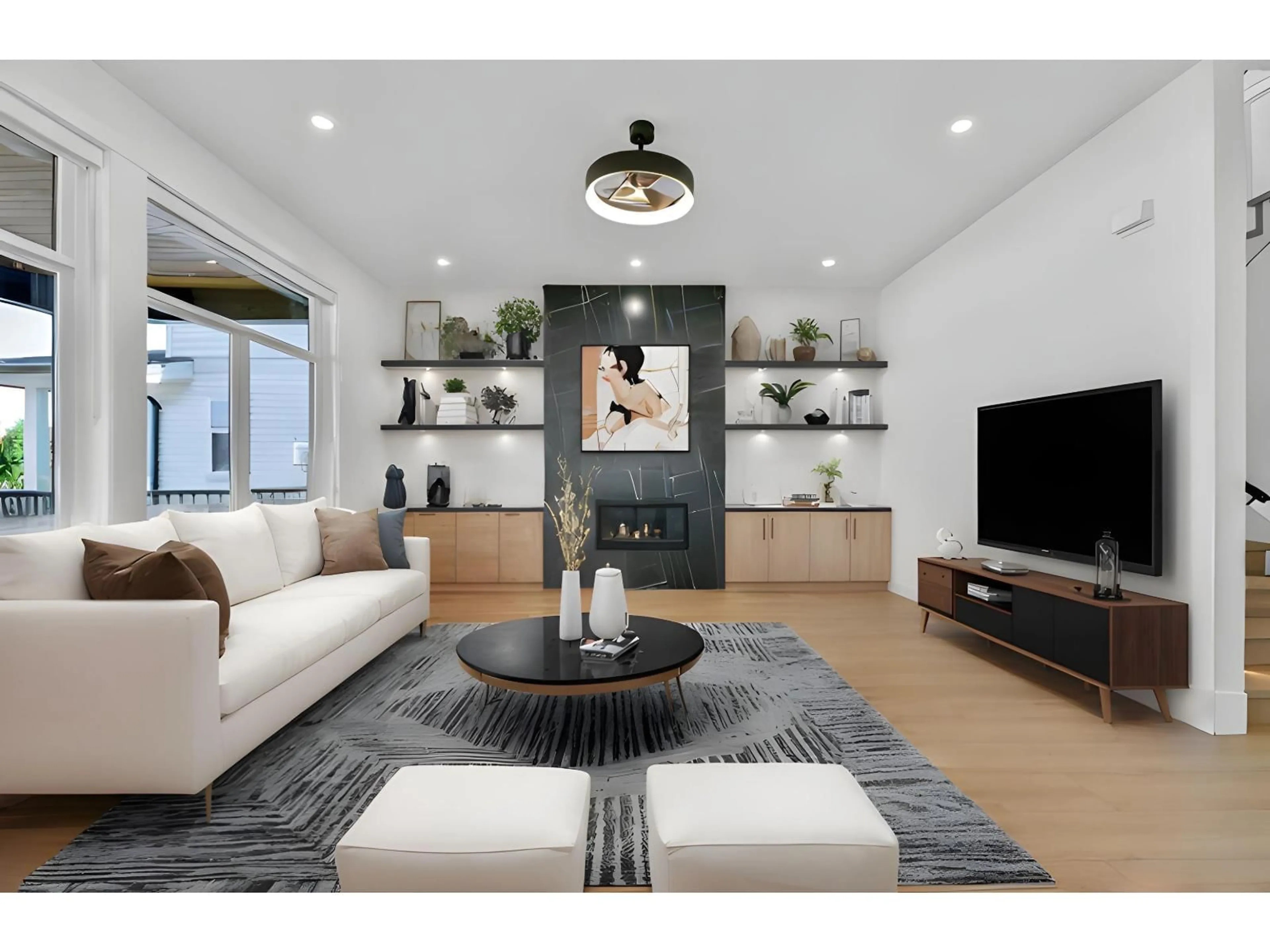Living room with furniture, wood/laminate floor for 46269 STEVENSON ROAD, Chilliwack British Columbia V2R2R5