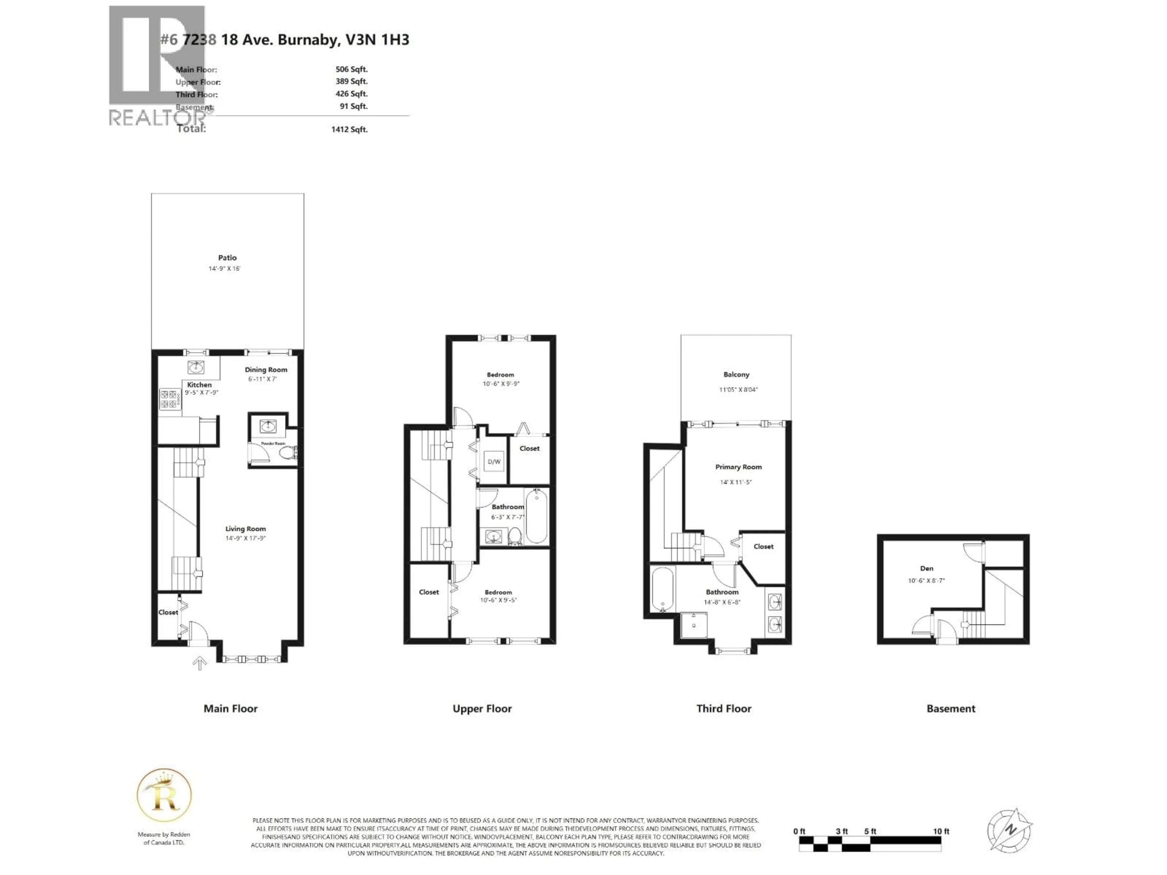 Floor plan for 6 - 7238 18TH AVENUE, Burnaby British Columbia V3N1H3