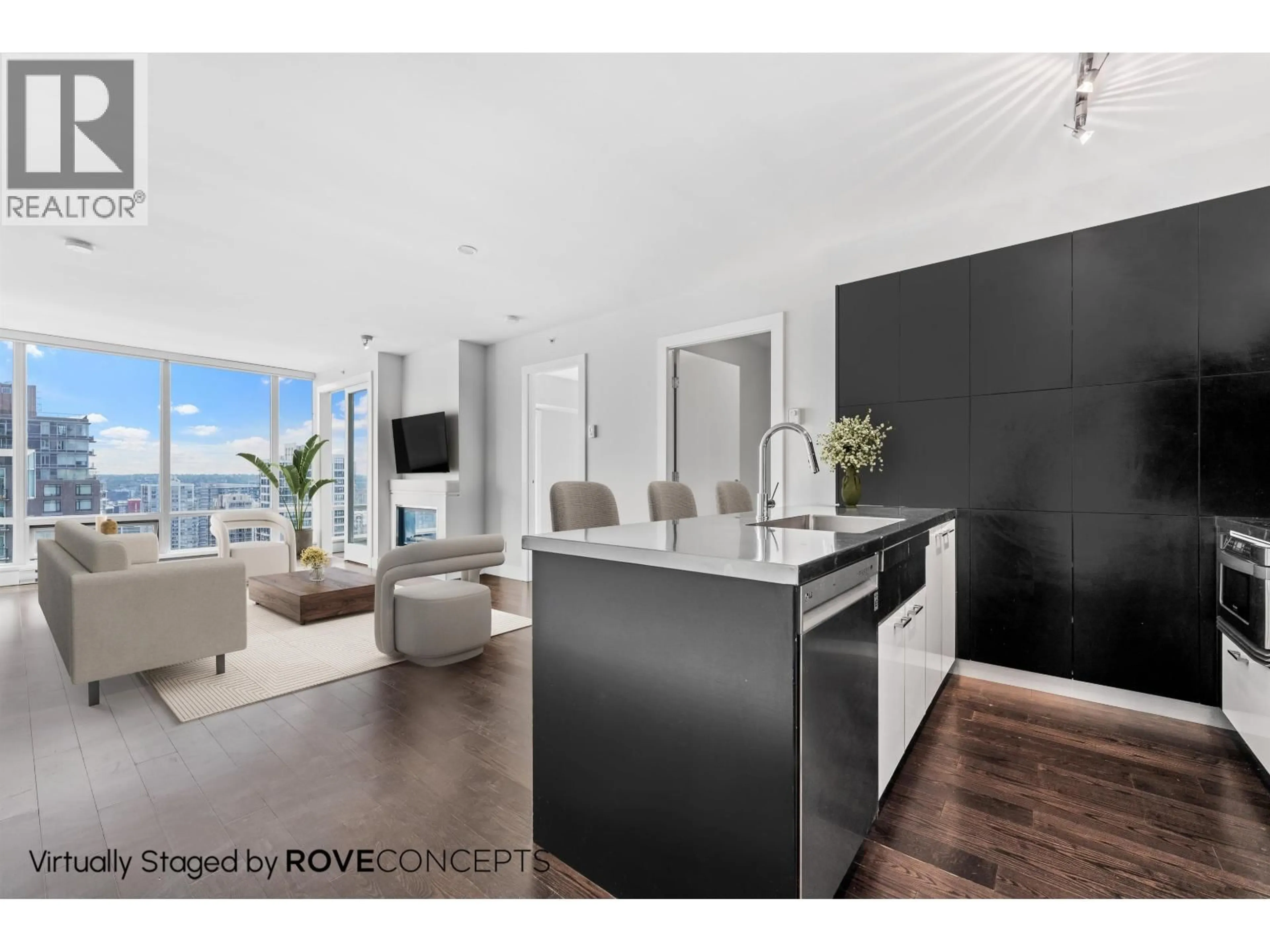 Open concept kitchen, wood/laminate floor for 2703 - 535 SMITHE STREET, Vancouver British Columbia V6B0H2