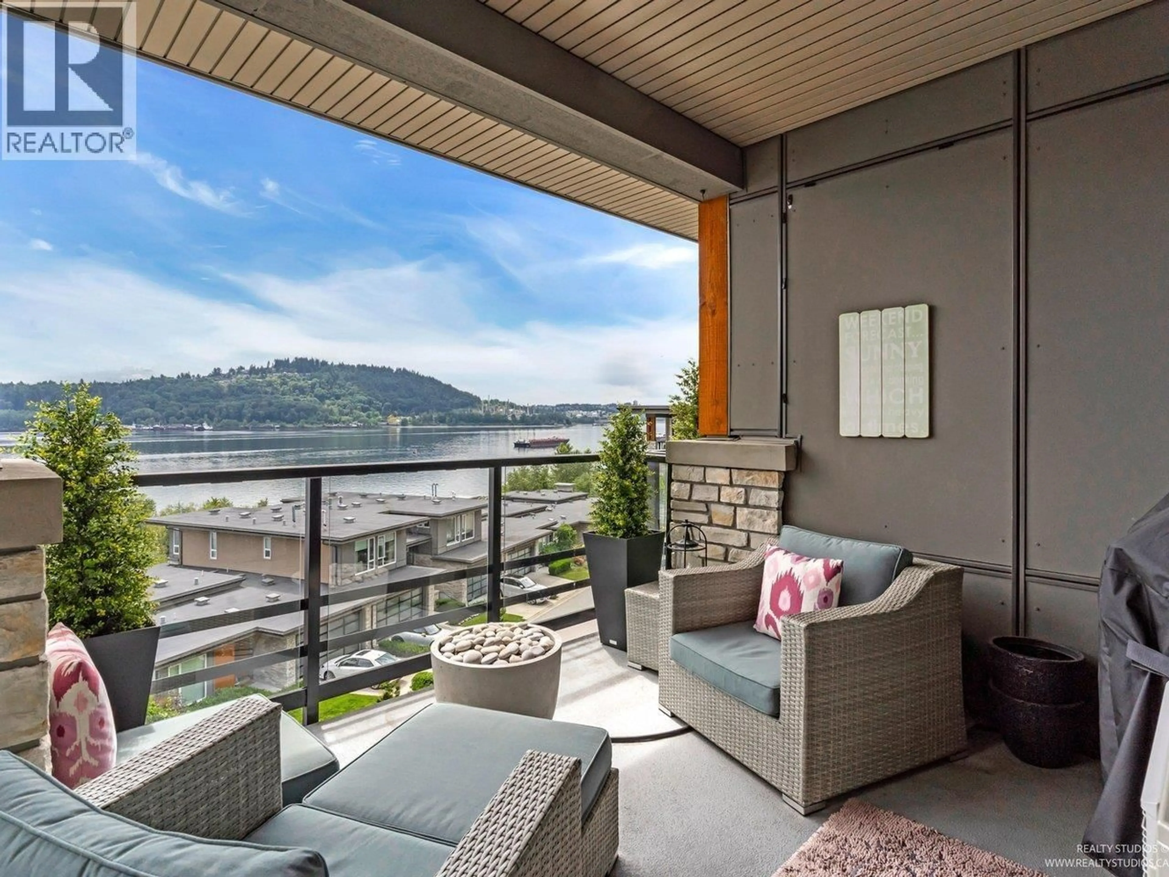 Balcony in the apartment, water/lake/river/ocean view for 401 - 3911 CATES LANDING WAY, North Vancouver British Columbia V7G0A6