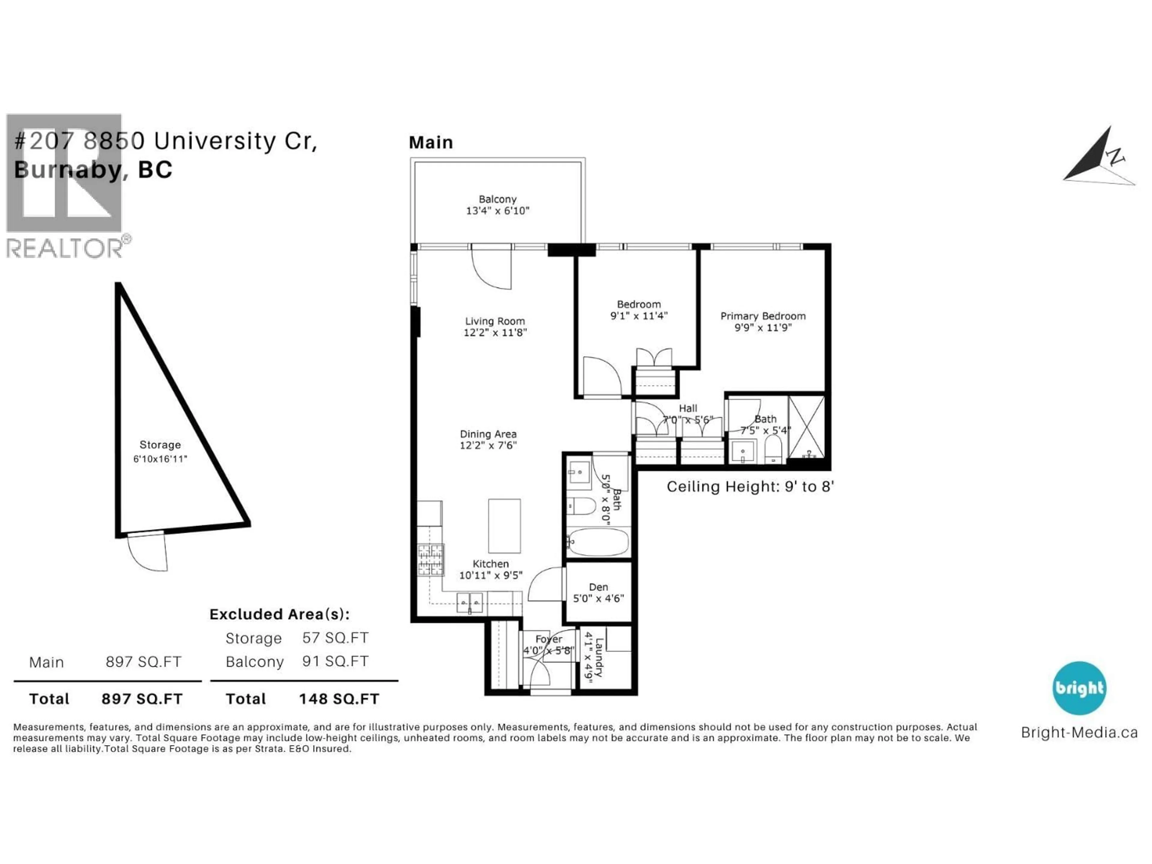 Floor plan for 207 - 8850 UNIVERSITY CRESCENT, Burnaby British Columbia V5A0C8