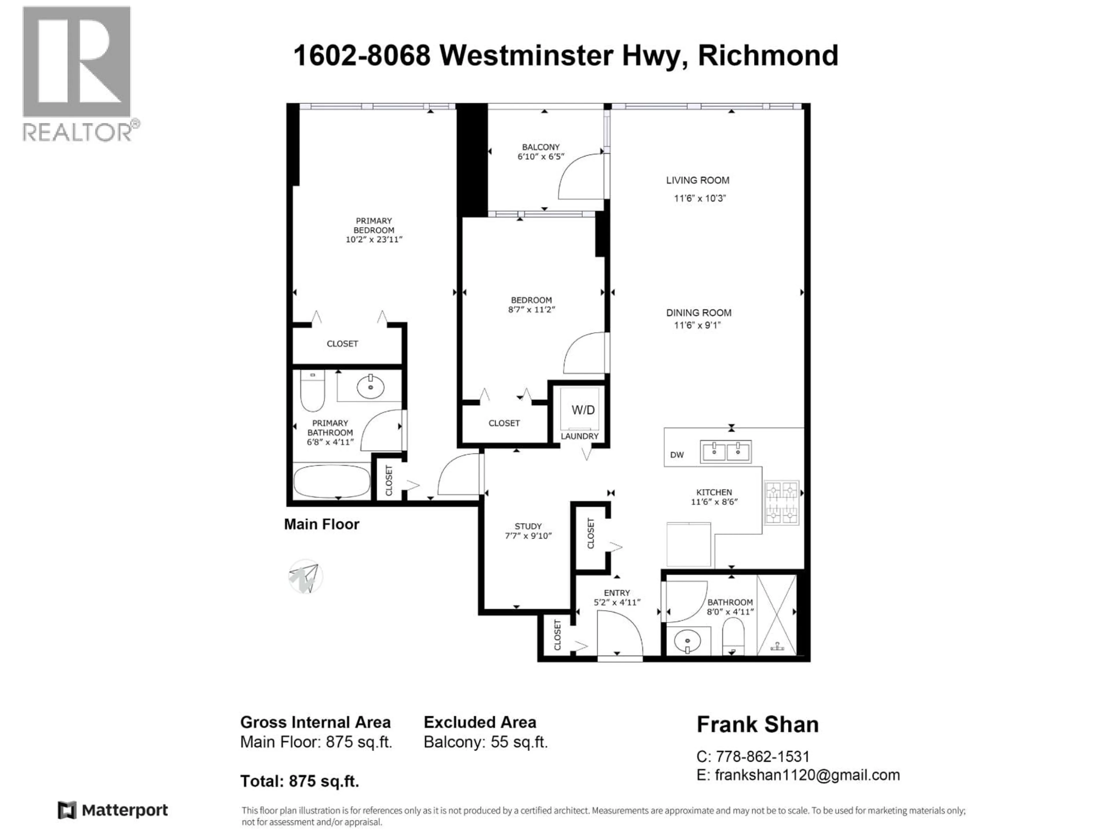Floor plan for 1602 - 8068 WESTMINSTER HIGHWAY, Richmond British Columbia V6X0C6