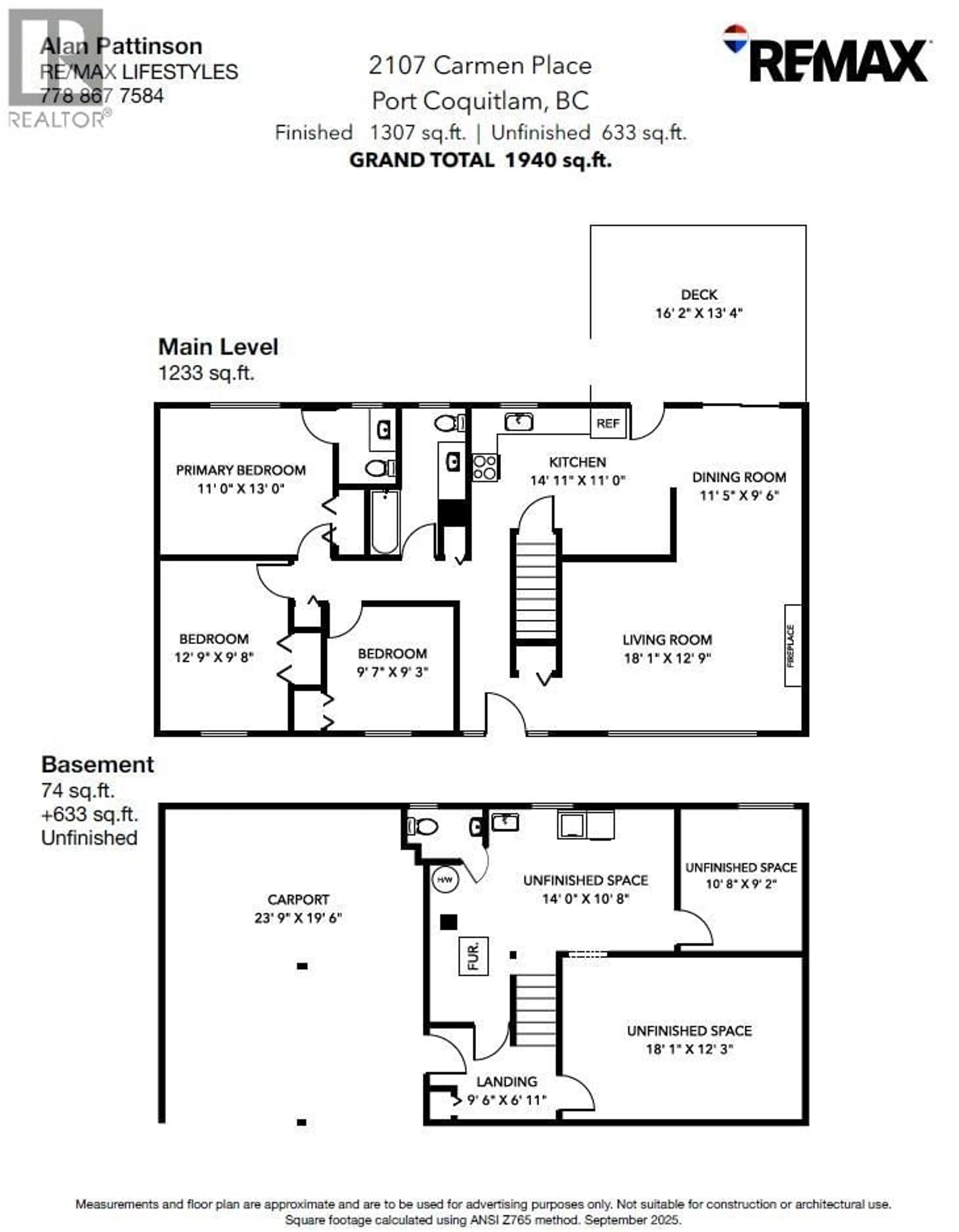 Floor plan for 2107 CARMEN PLACE, Port Coquitlam British Columbia V3C1C7
