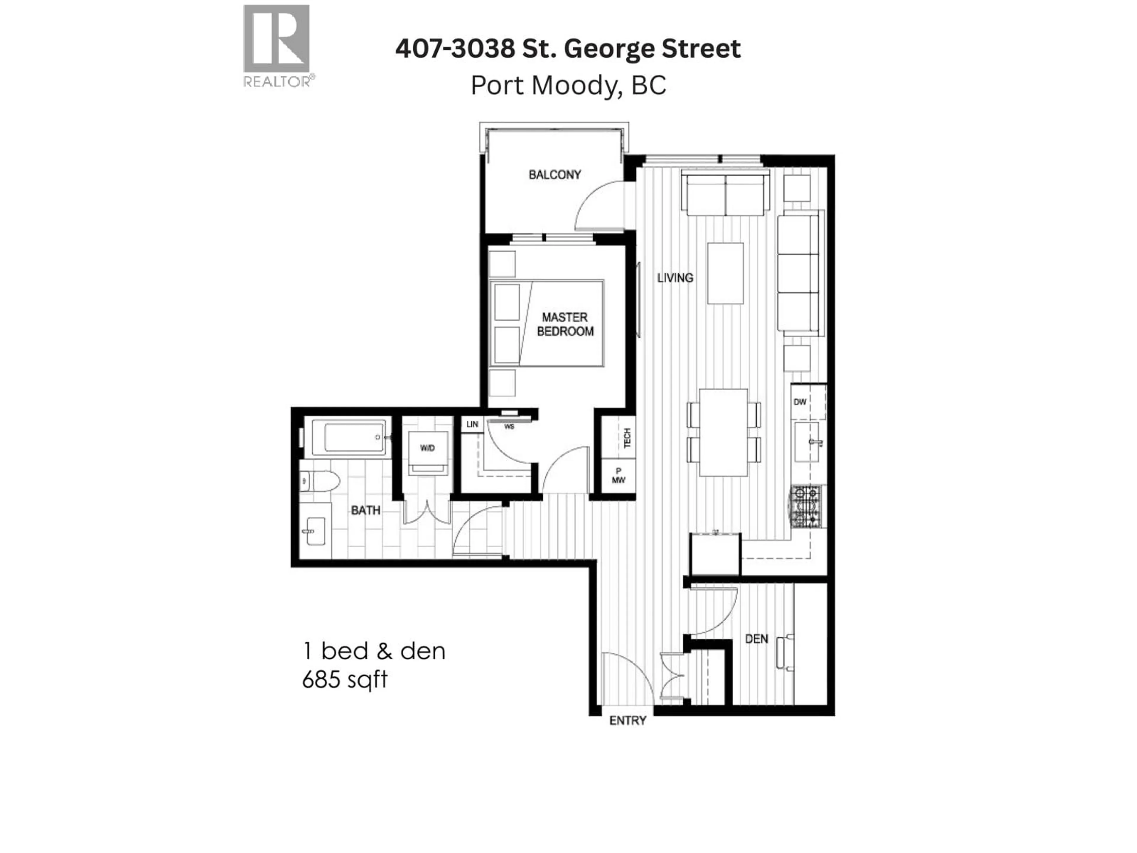 Floor plan for 407 - 3038 ST GEORGE STREET, Port Moody British Columbia V3H0L3