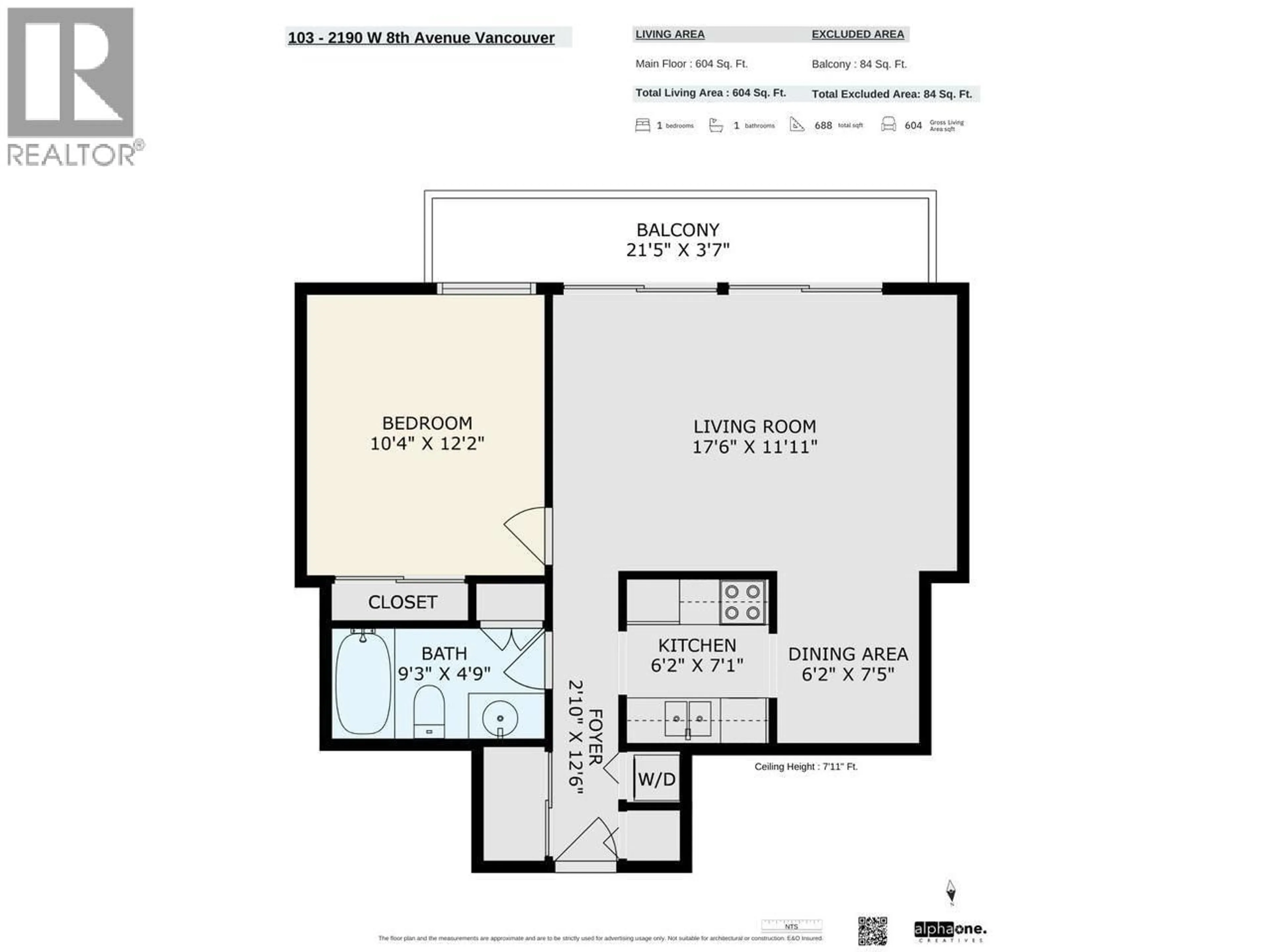 Floor plan for 103 - 2190 8TH AVENUE, Vancouver British Columbia V6K2A4