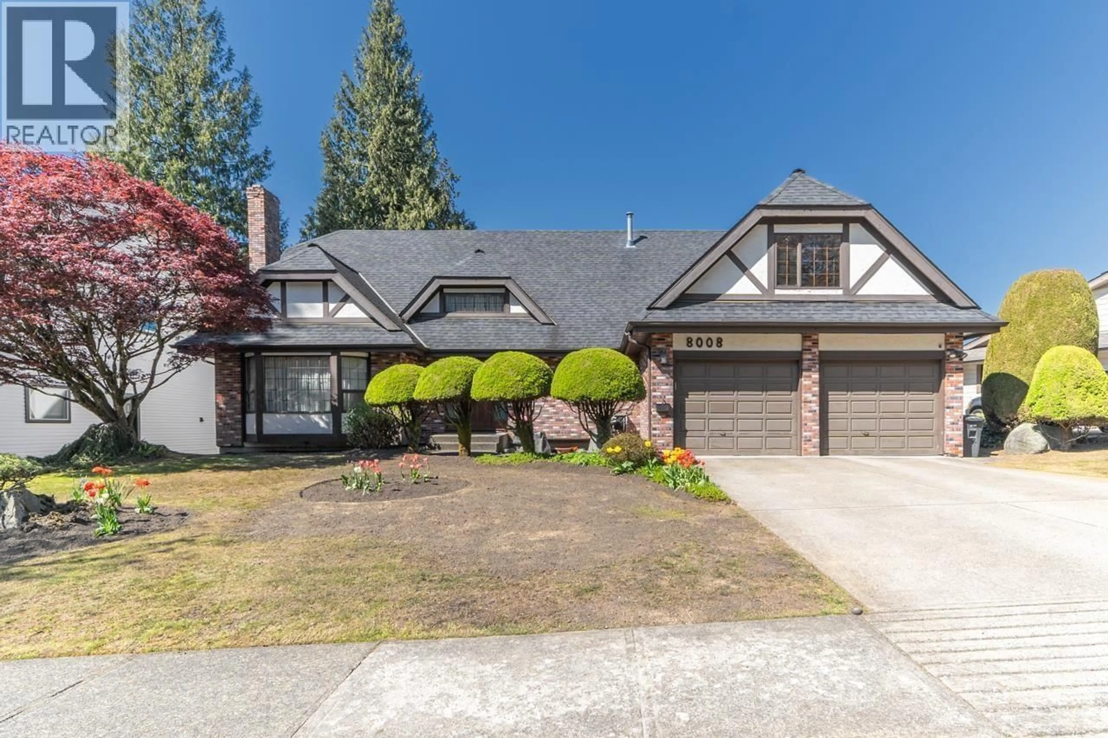 Home with vinyl exterior material, street for 8008 WOODHURST DRIVE, Burnaby British Columbia V5A4E7