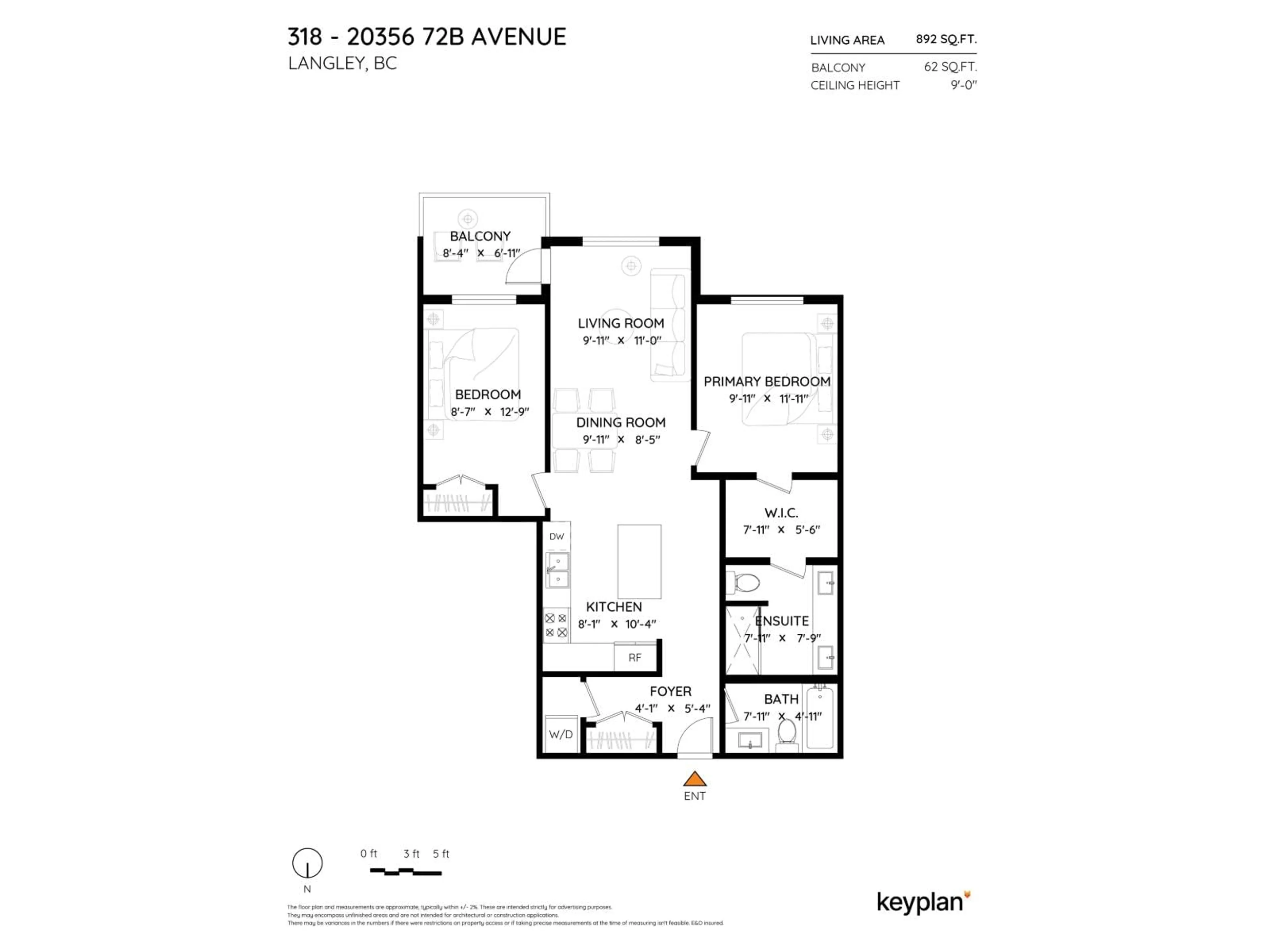 Floor plan for 318 - 20356 72B, Langley British Columbia V2Y4J9