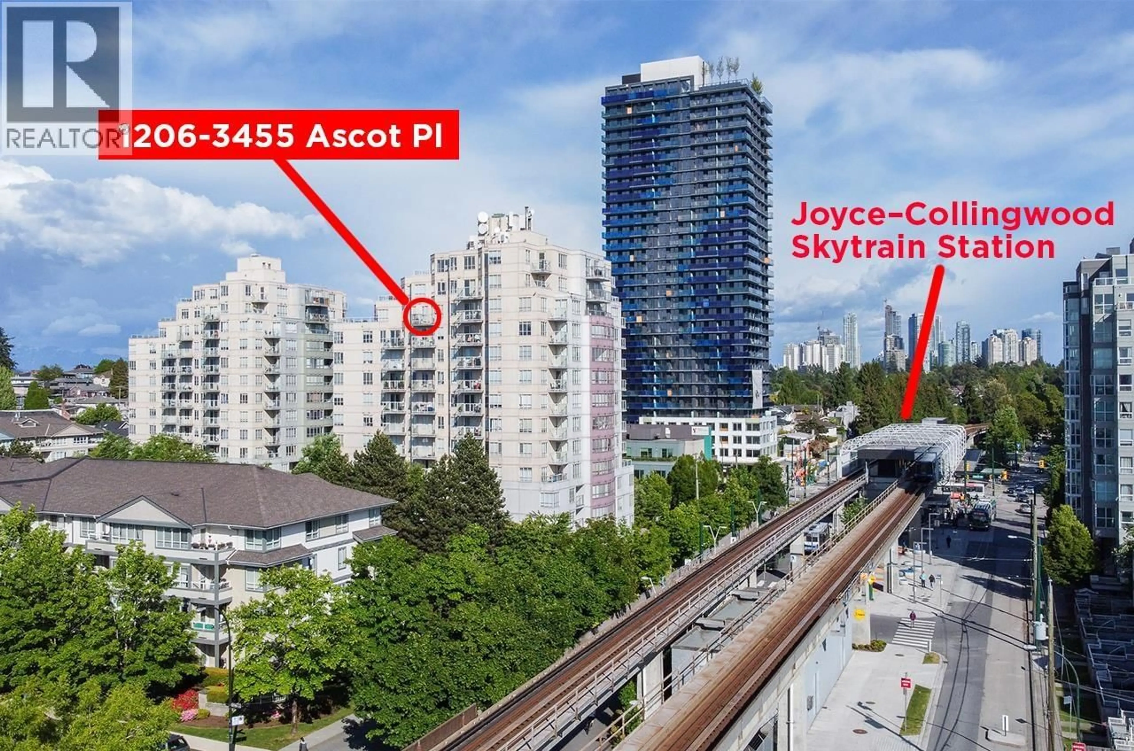 A pic from outside/outdoor area/front of a property/back of a property/a pic from drone, city buildings view from balcony for 1206 - 3455 ASCOT PLACE, Vancouver British Columbia V5R6B7
