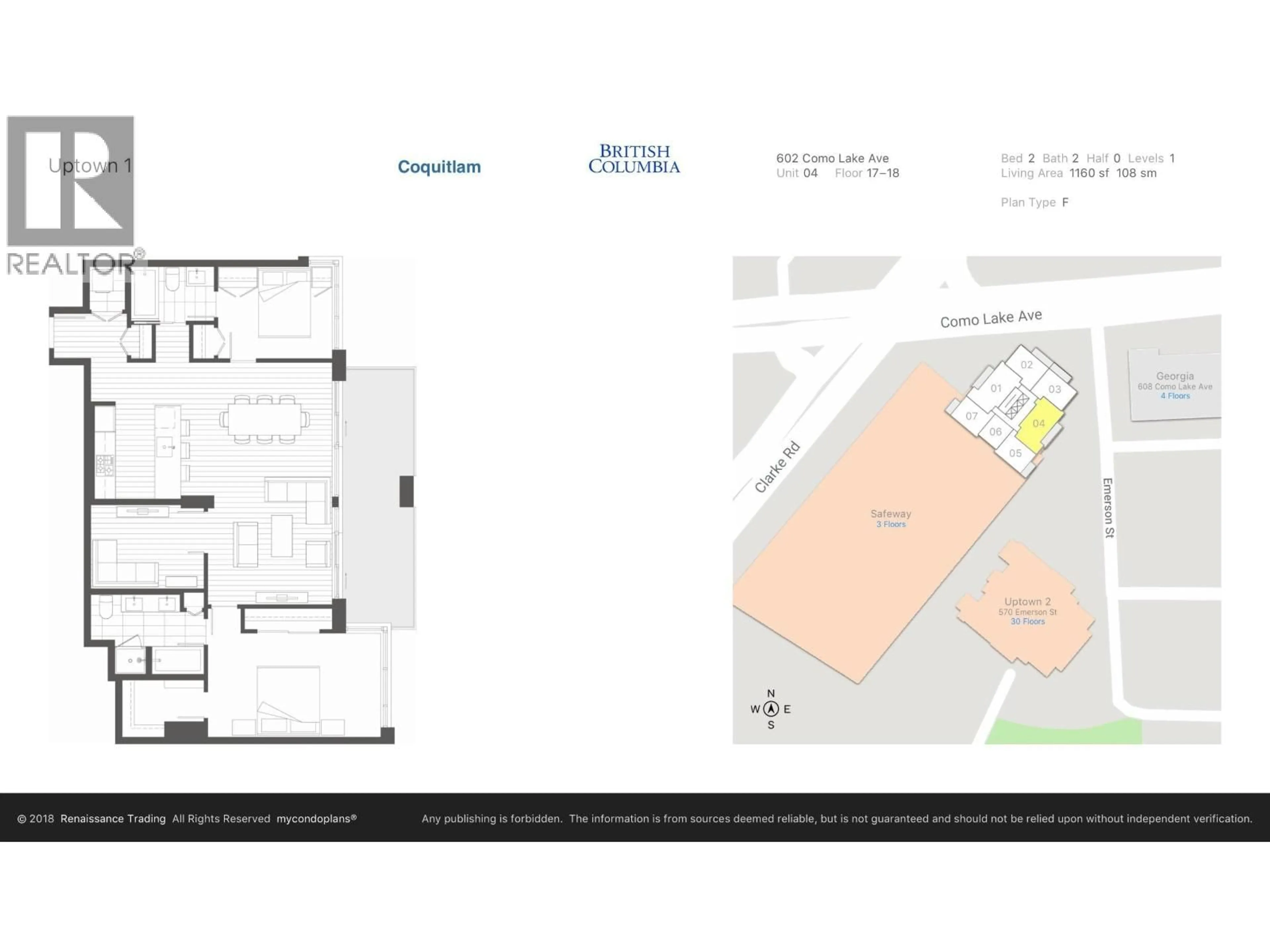 Floor plan for 1804 - 602 COMO LAKE AVENUE, Coquitlam British Columbia V3J0G2