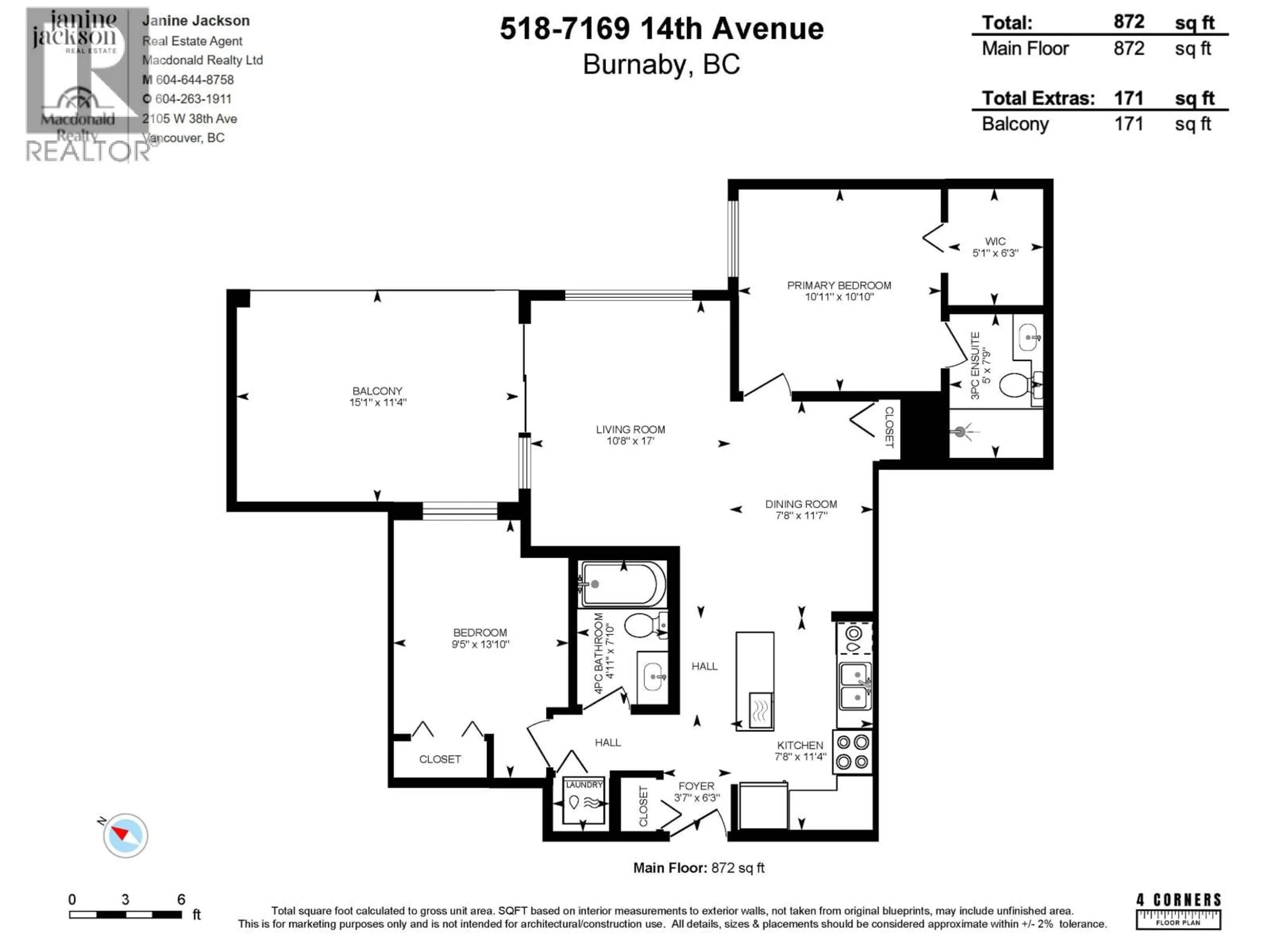 Floor plan for 518 - 7169 14TH AVENUE, Burnaby British Columbia V3N0H6