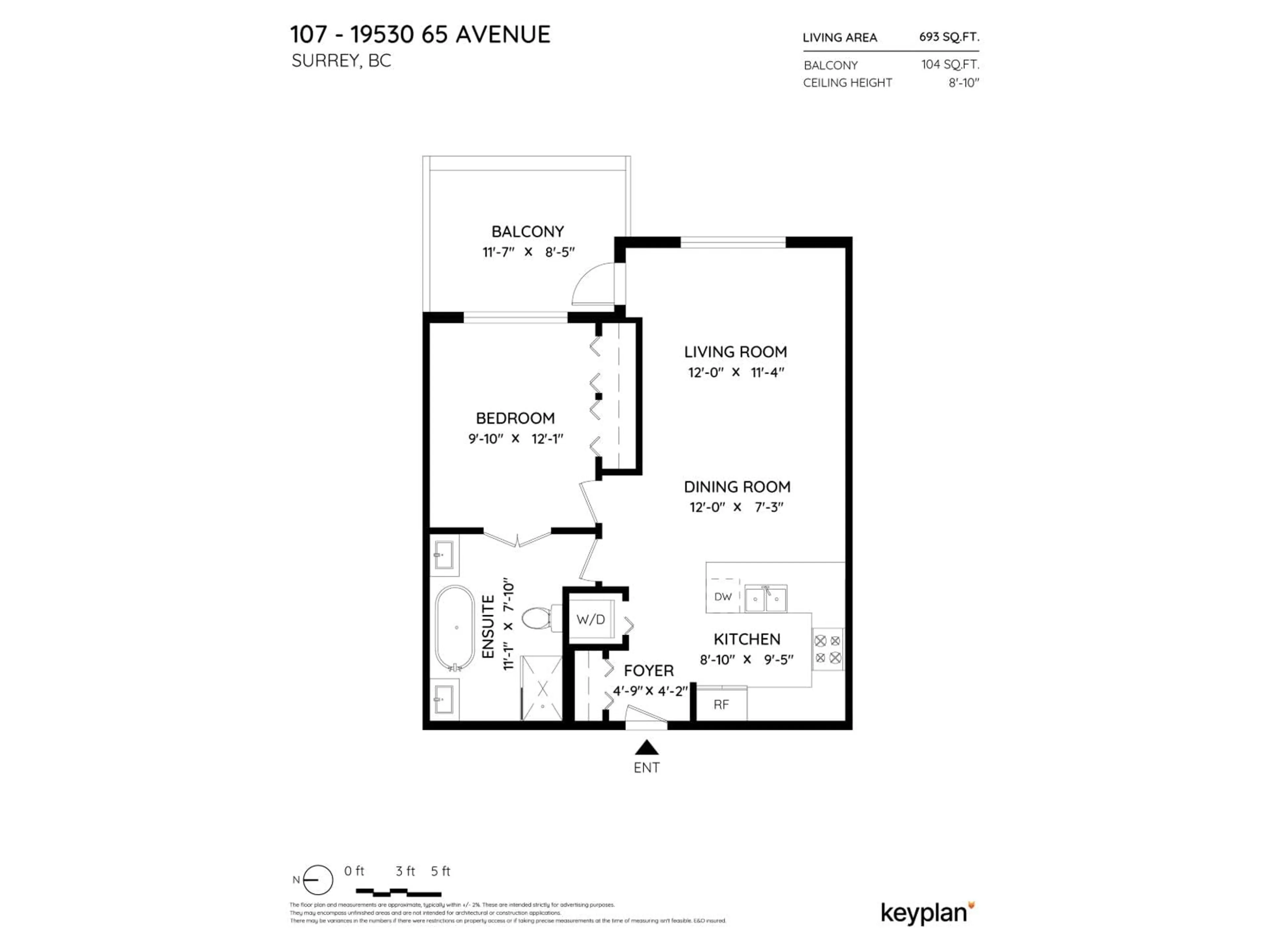 Floor plan for 107 - 19530 65, Surrey British Columbia V4N6M1