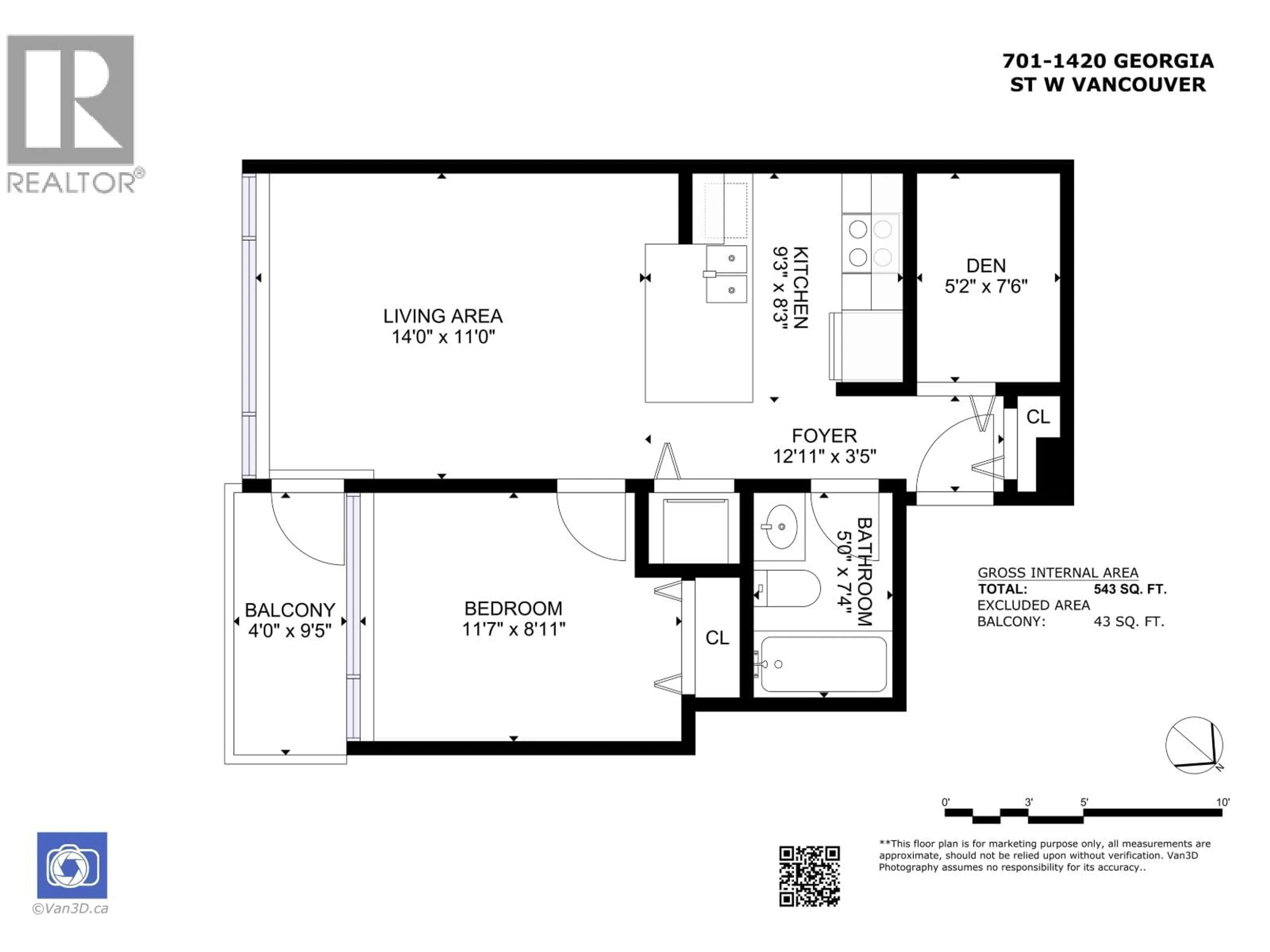 Floor plan for 701 - 1420 GEORGIA STREET, Vancouver British Columbia V6G3K4