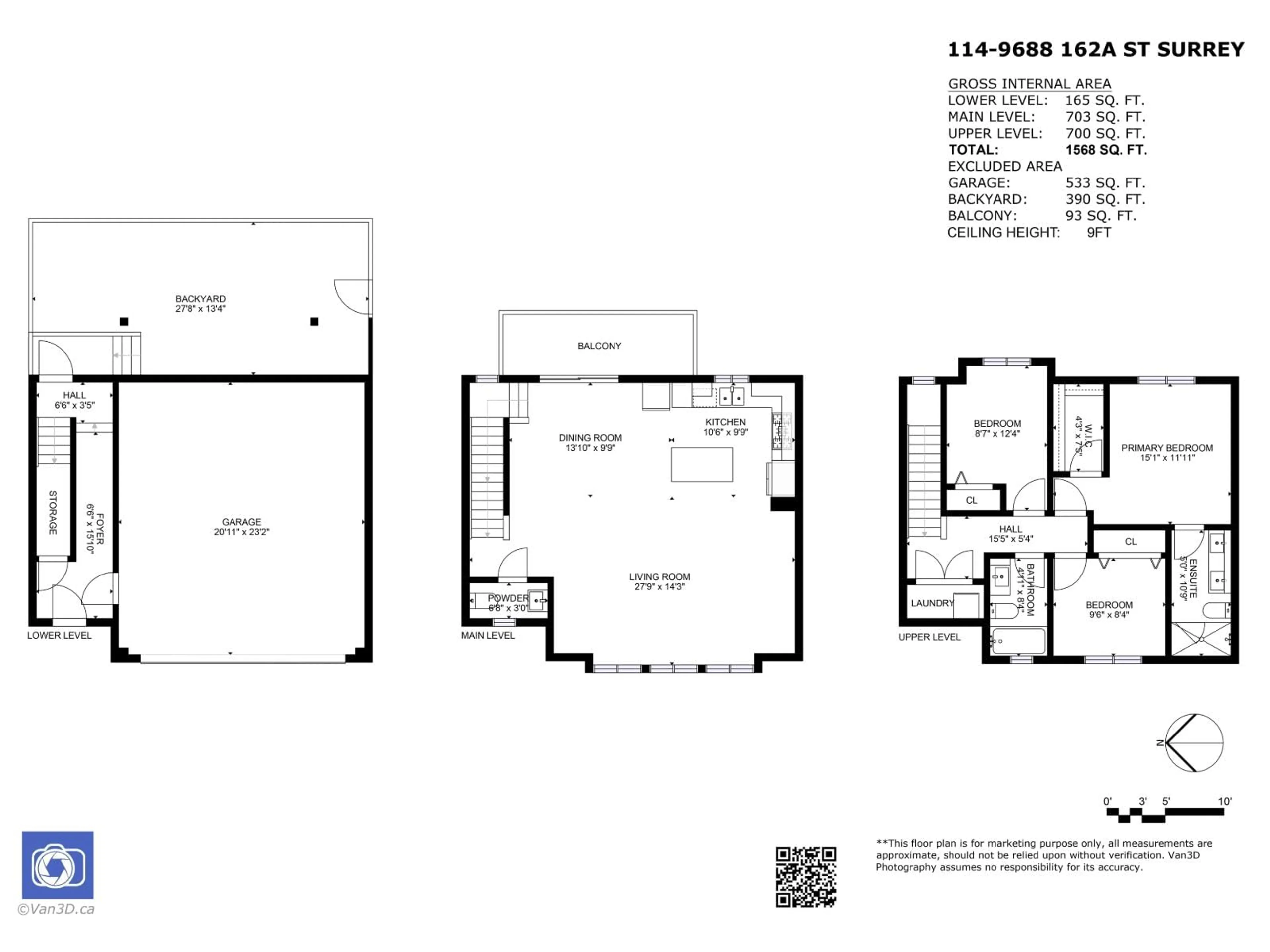 Floor plan for 114 - 9688 162A, Surrey British Columbia V4N6V3
