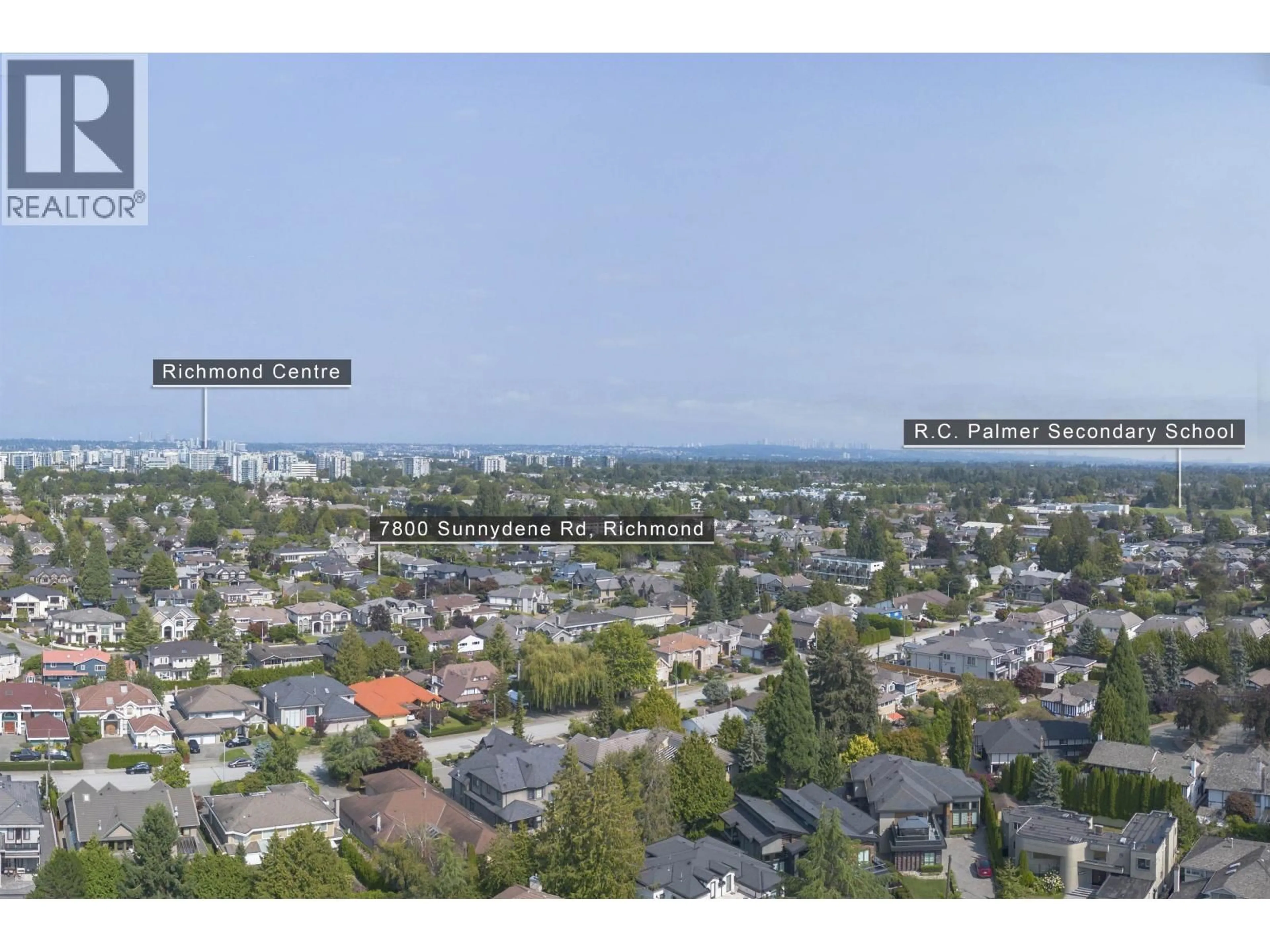 A pic from outside/outdoor area/front of a property/back of a property/a pic from drone, city buildings view from balcony for 7800 SUNNYDENE ROAD, Richmond British Columbia V6Y1H1