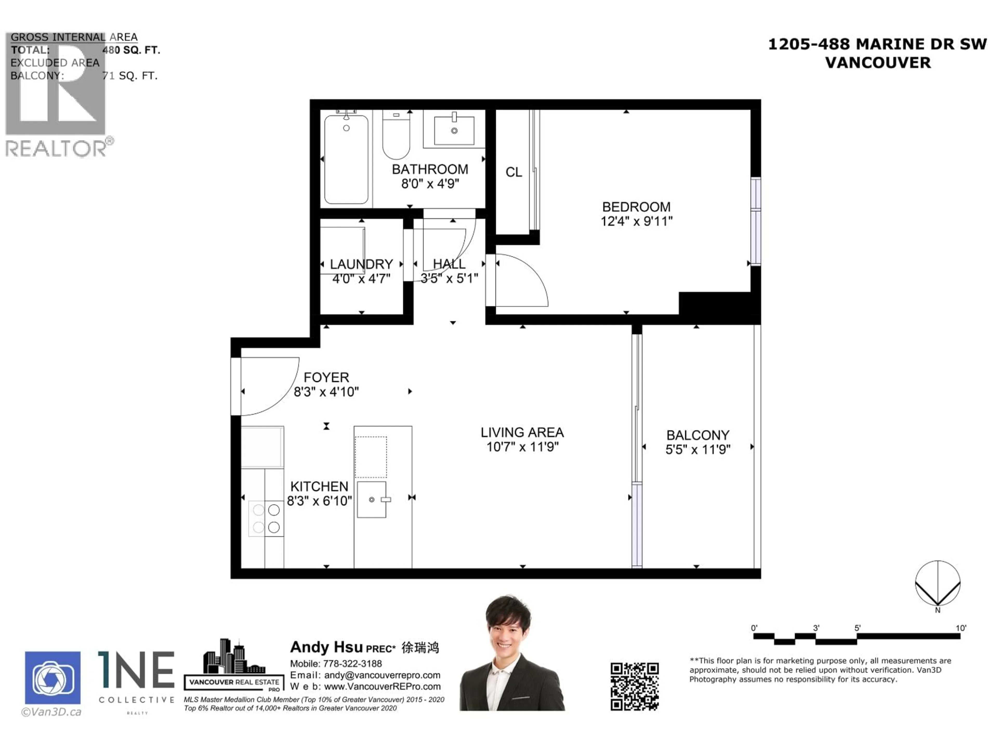 Floor plan for 1205 - 488 MARINE DRIVE, Vancouver British Columbia V5X0C6