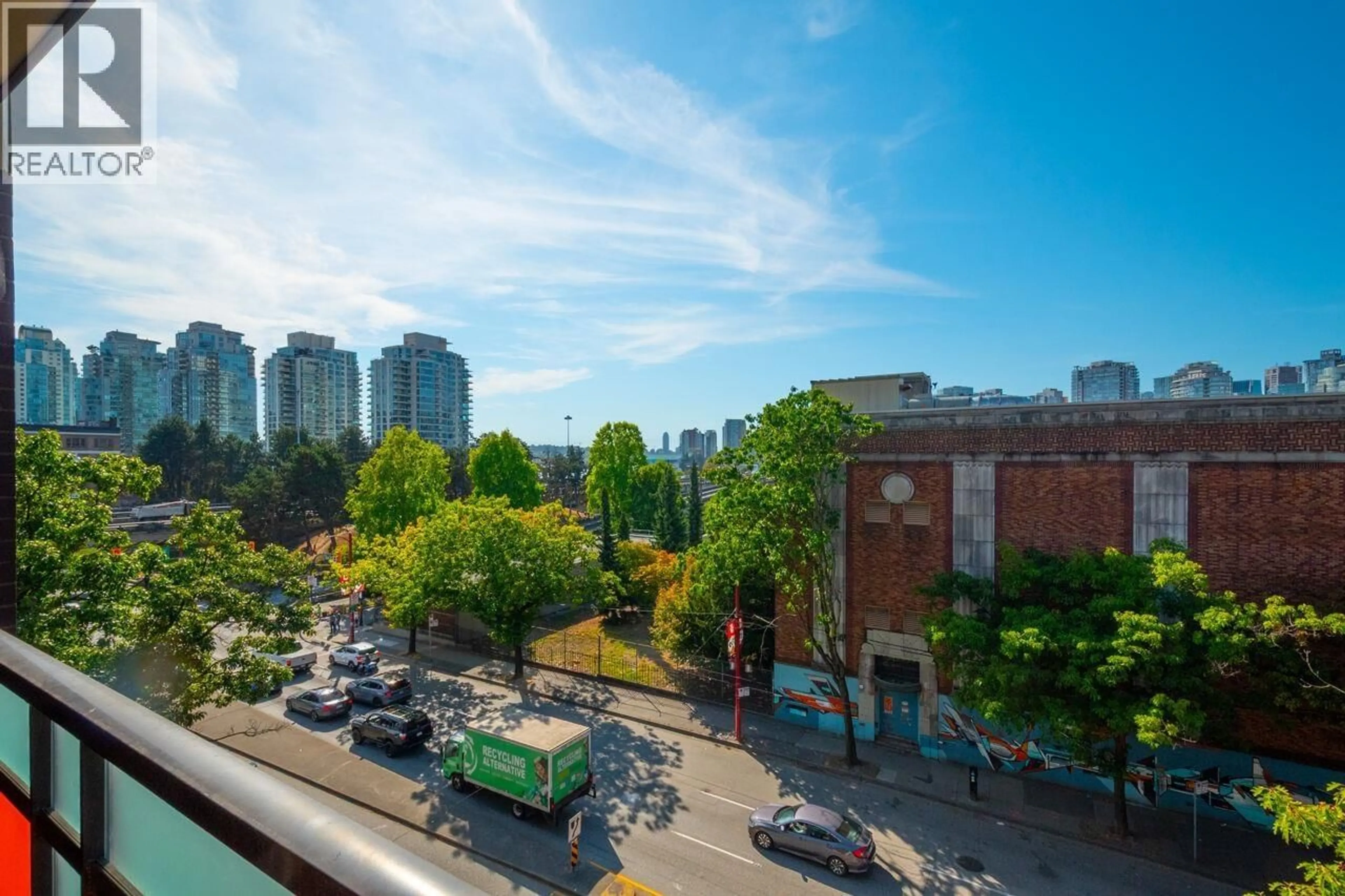 A pic from outside/outdoor area/front of a property/back of a property/a pic from drone, city buildings view from balcony for 503 - 718 MAIN STREET, Vancouver British Columbia V6A2V7