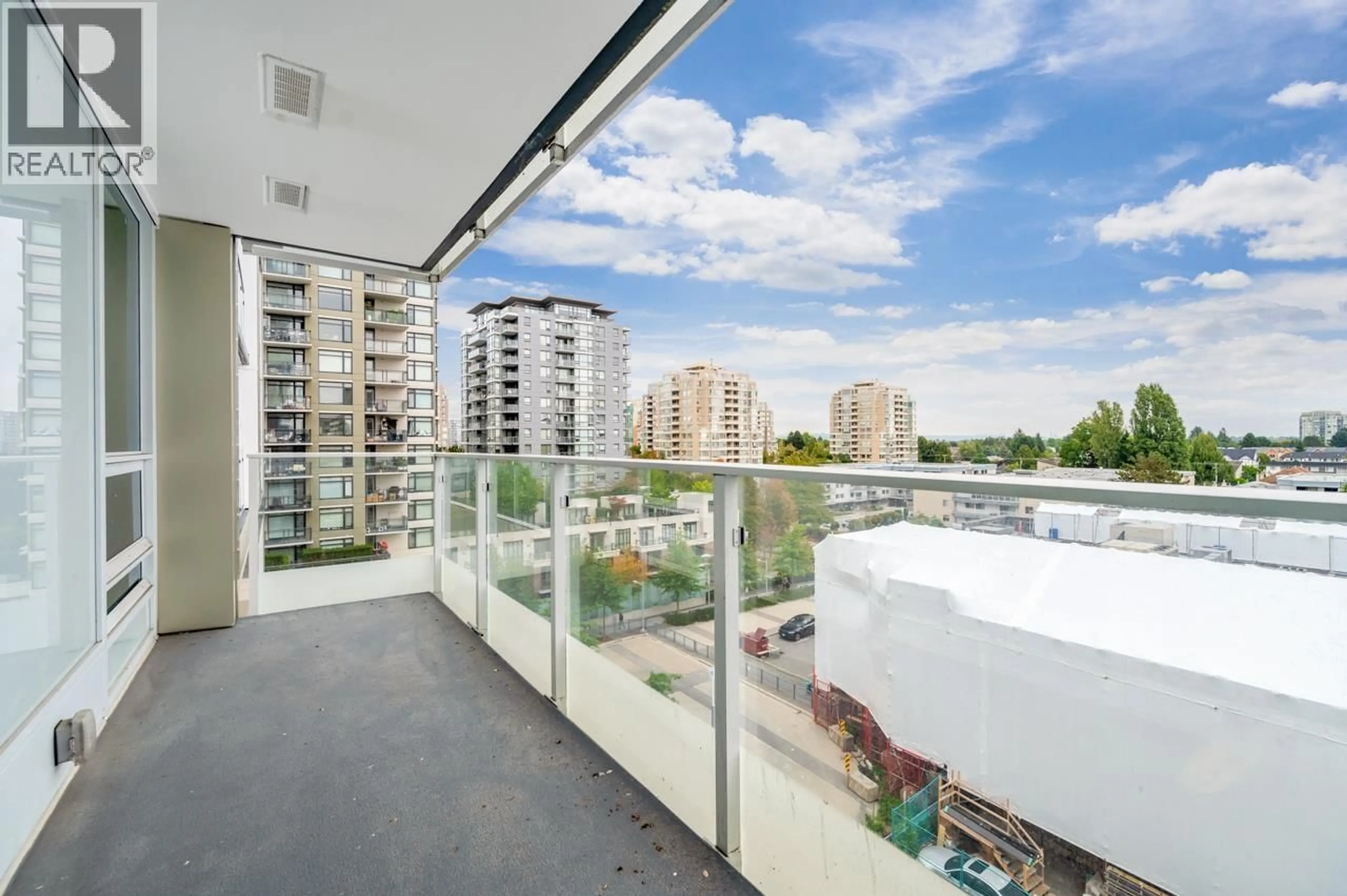 Balcony in the apartment, city buildings view from balcony for 720 - 6328 NO. 3 ROAD, Richmond British Columbia V6Y0L6