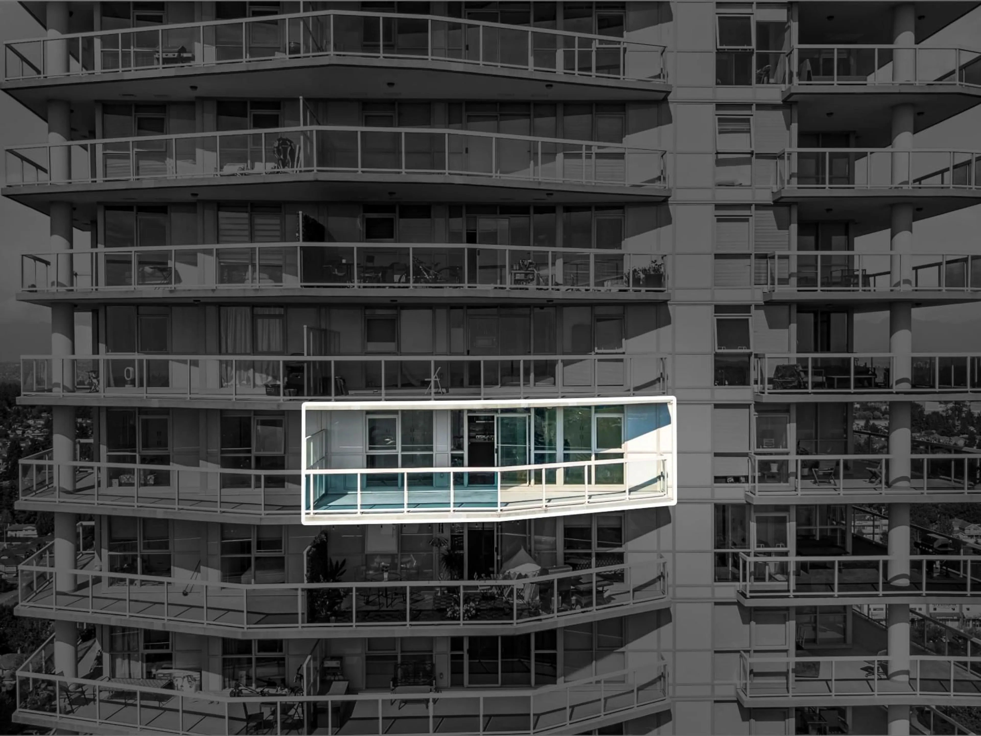 Balcony in the apartment, city buildings view from balcony for 3109 - 11967 80, Delta British Columbia V4C0E2