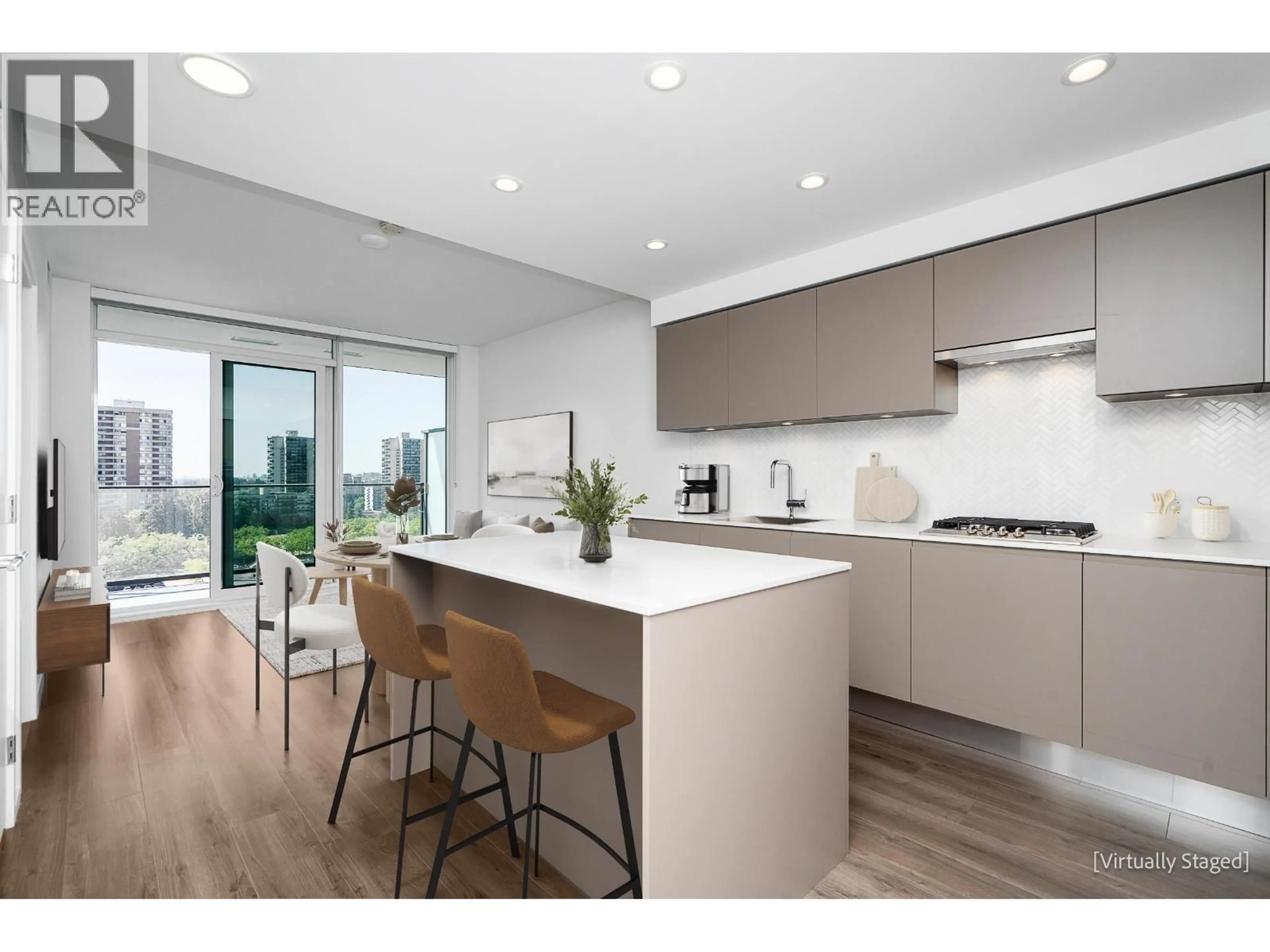 Open concept kitchen, wood/laminate floor for 708 - 3809 EVERGREEN PLACE, Burnaby British Columbia V3J0M1