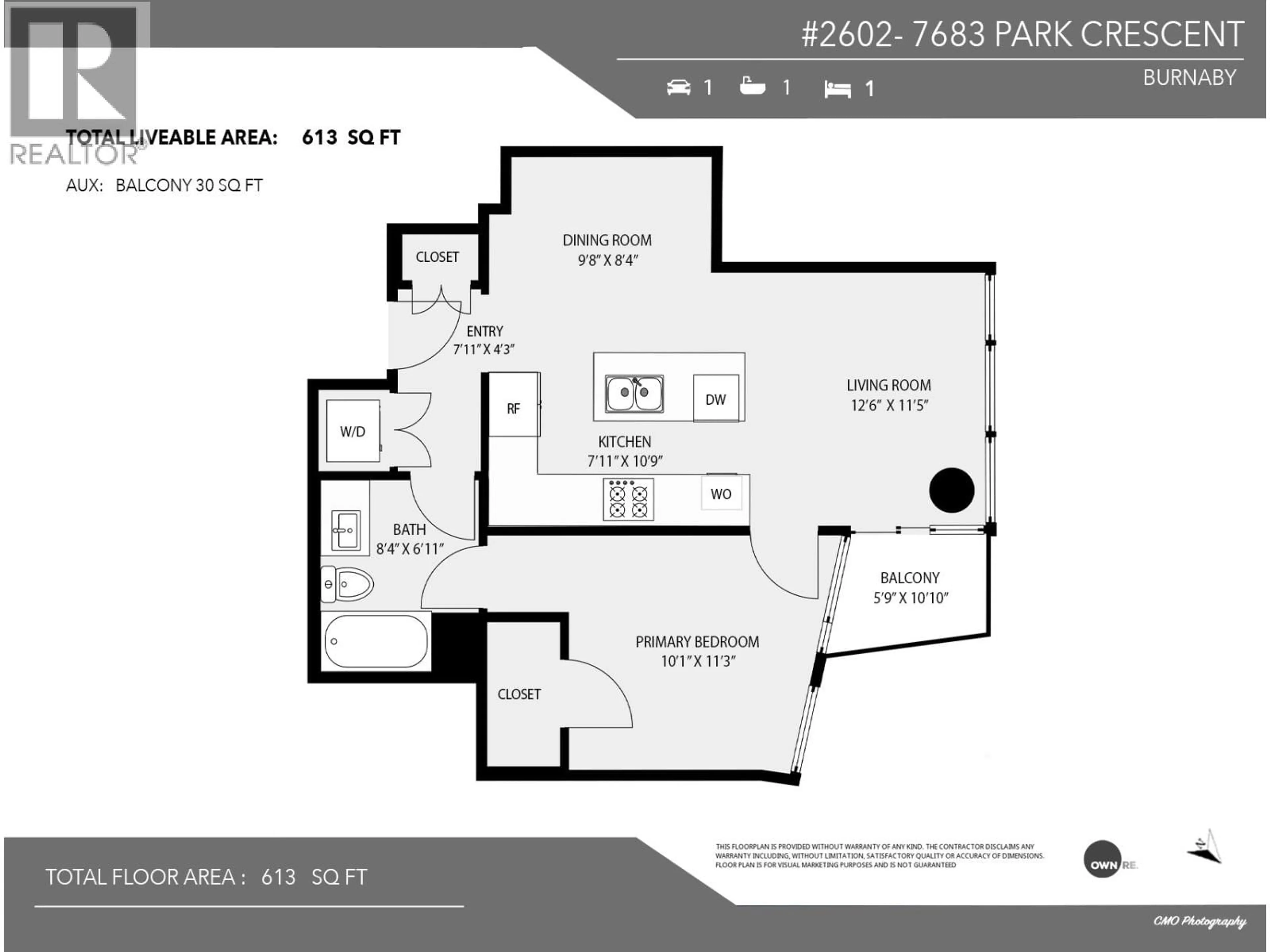 Floor plan for 2602 - 7683 PARK CRESCENT, Burnaby British Columbia V3N0J4