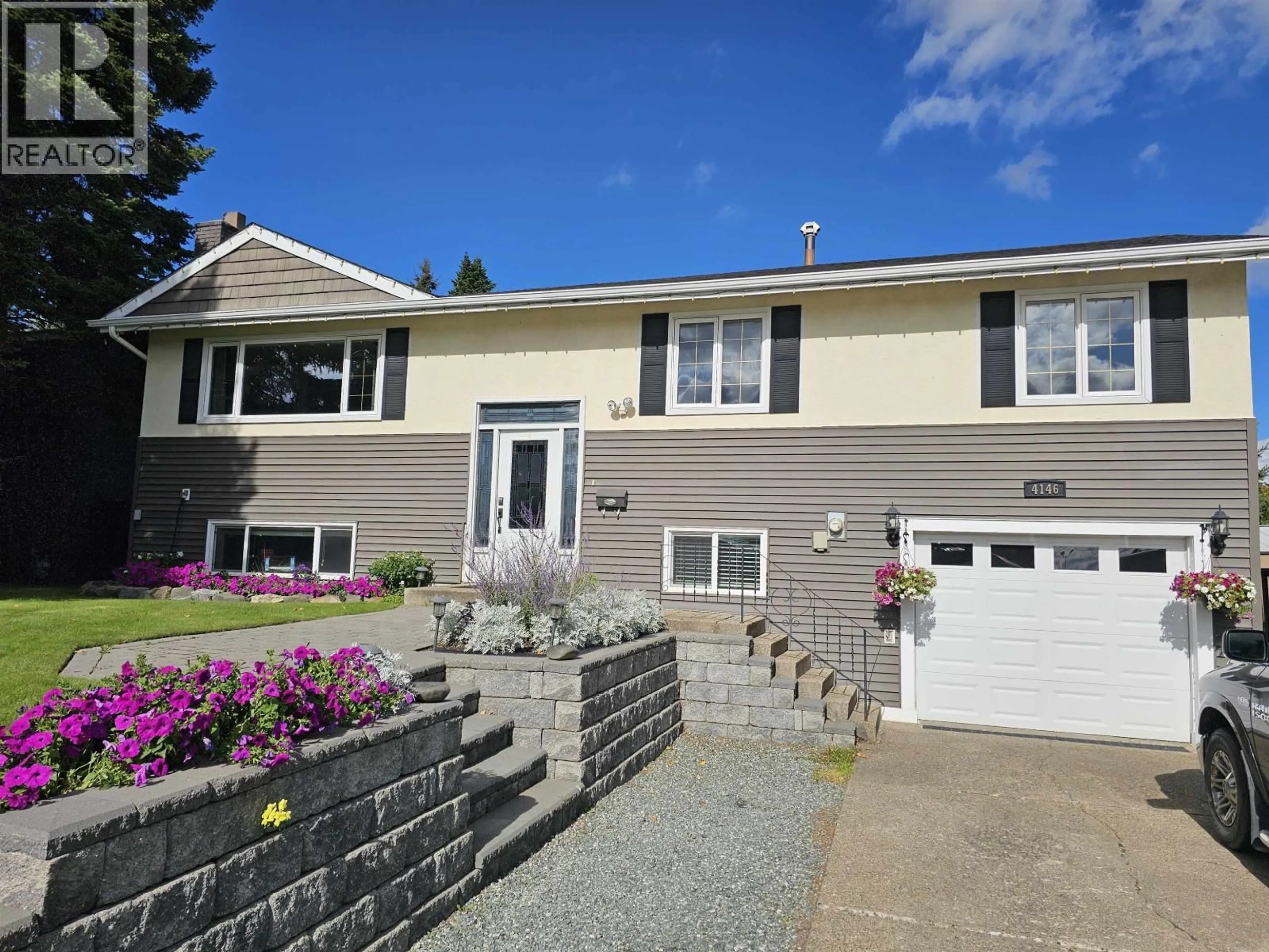 Home with vinyl exterior material, street for 4146 RAINBOW DRIVE, Prince George British Columbia V2M3W4