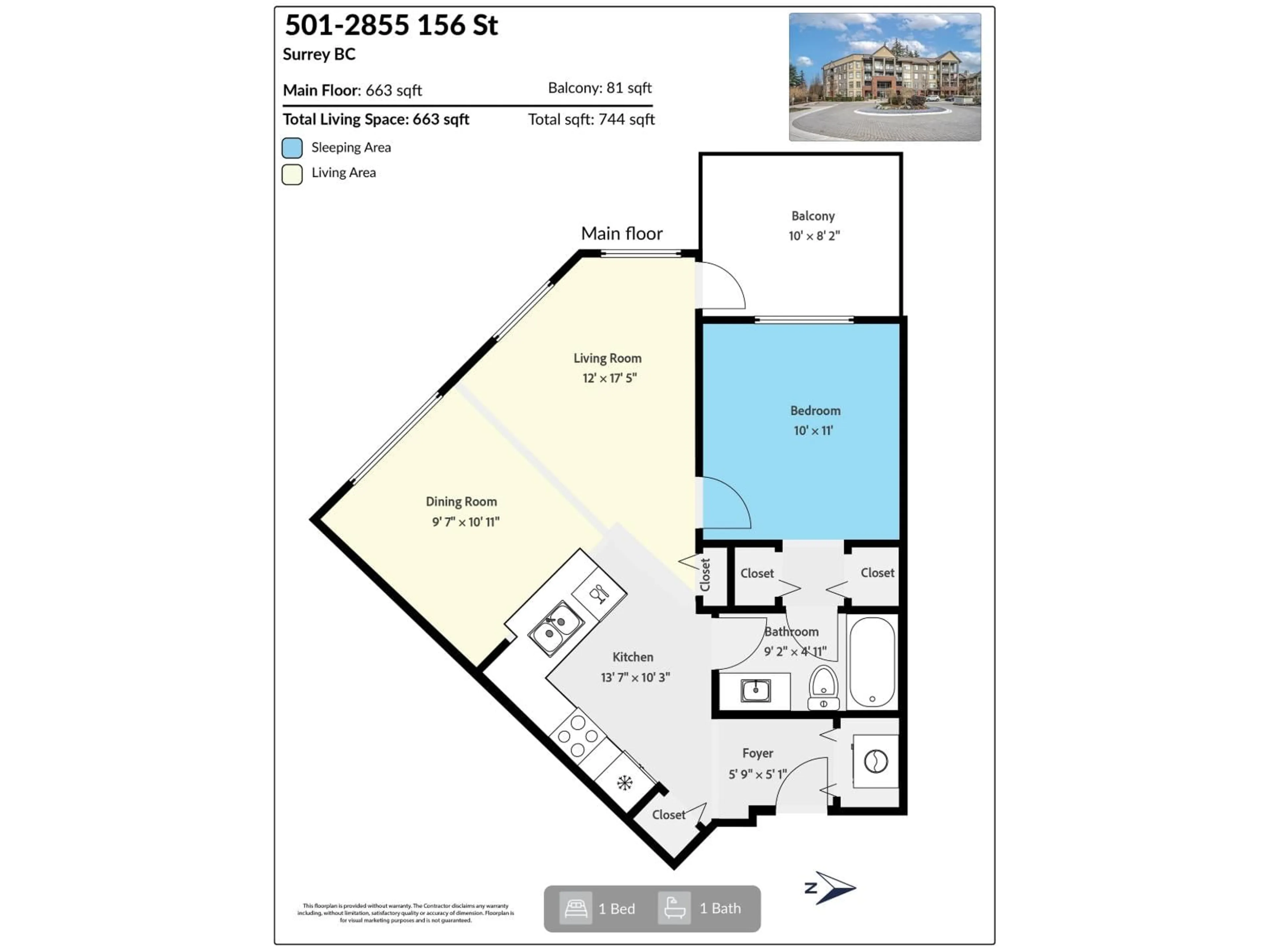 Floor plan for 501 - 2855 156, Surrey British Columbia V3Z3Y3